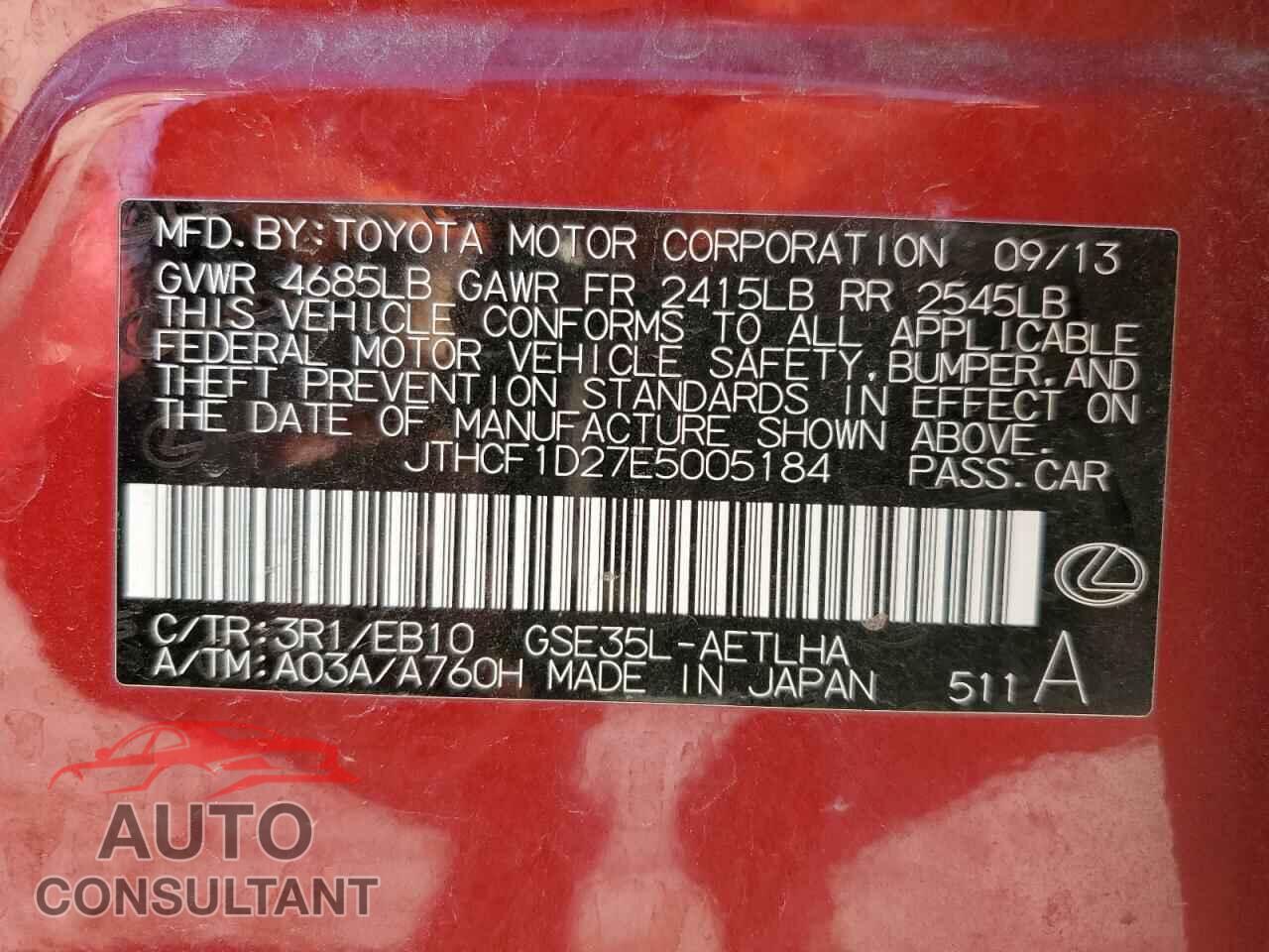 LEXUS IS 2014 - JTHCF1D27E5005184