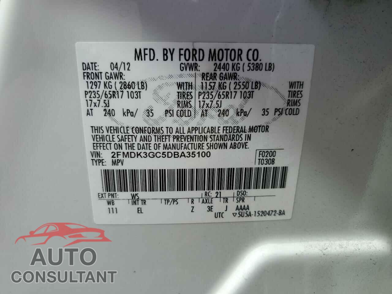FORD EDGE 2013 - 2FMDK3GC5DBA35100