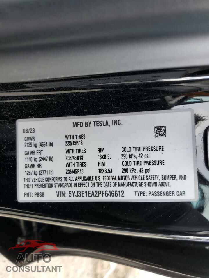 TESLA MODEL 3 2023 - 5YJ3E1EA2PF646612