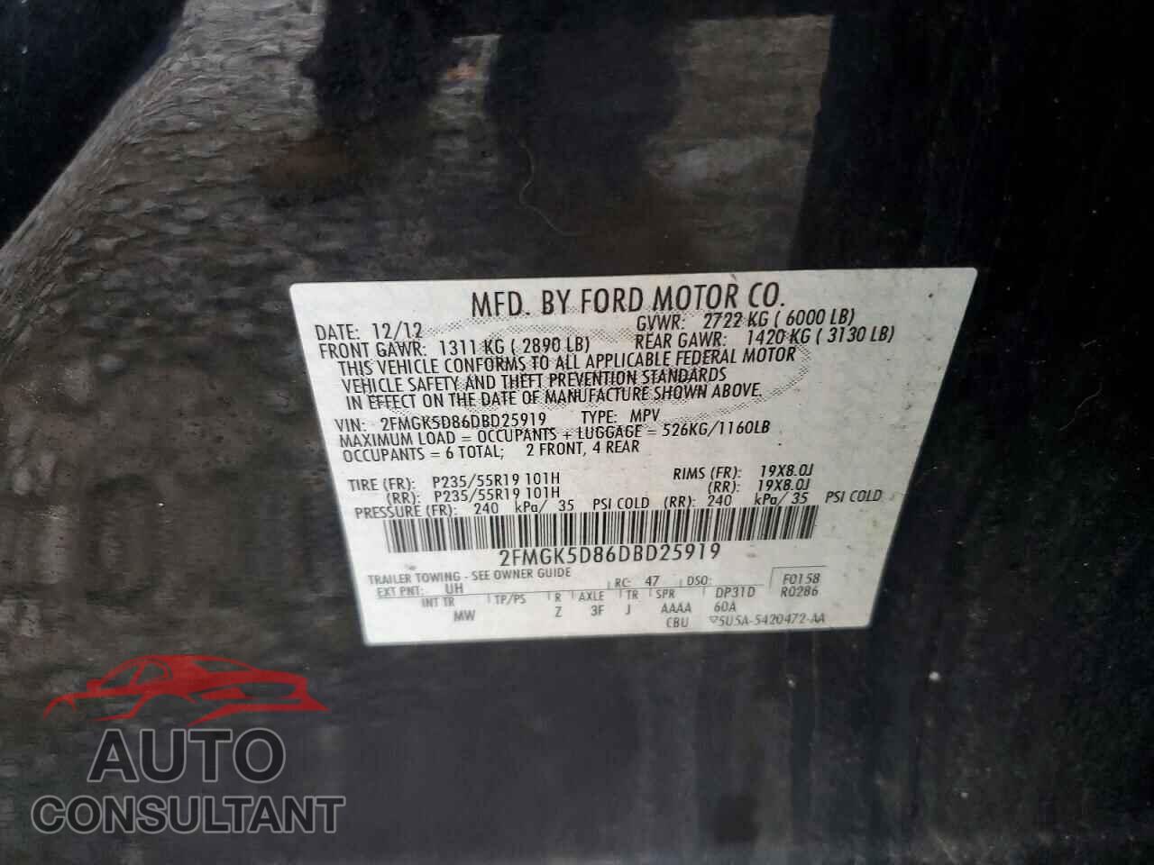 FORD FLEX 2013 - 2FMGK5D86DBD25919