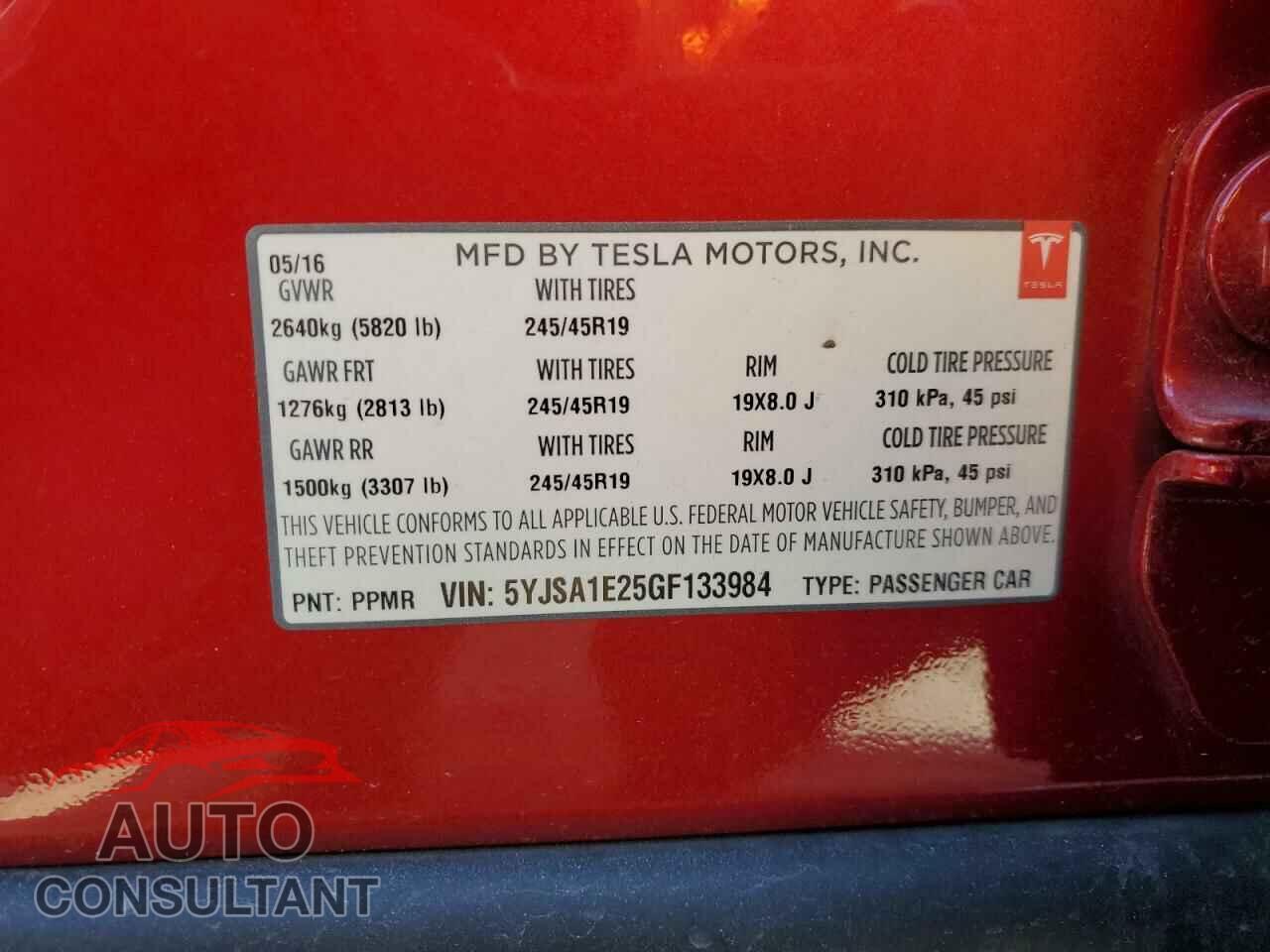 TESLA MODEL S 2016 - 5YJSA1E25GF133984