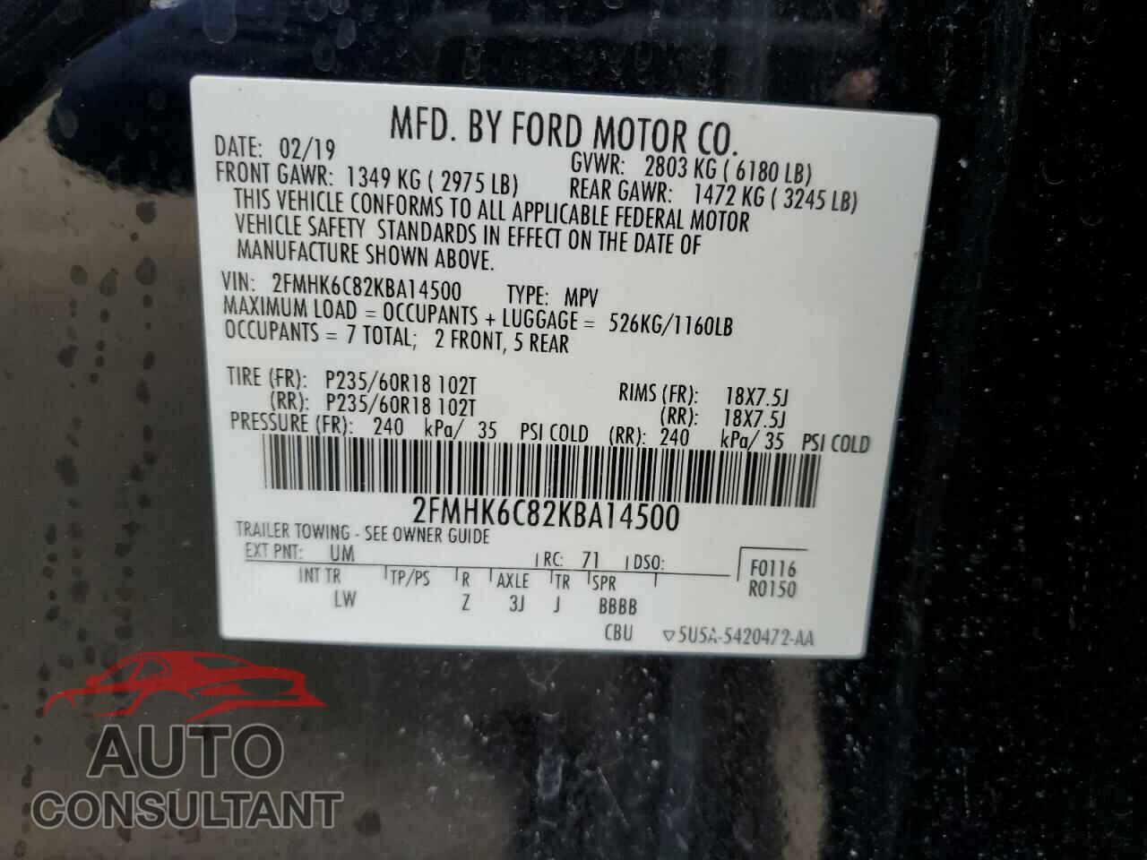 FORD FLEX 2019 - 2FMHK6C82KBA14500