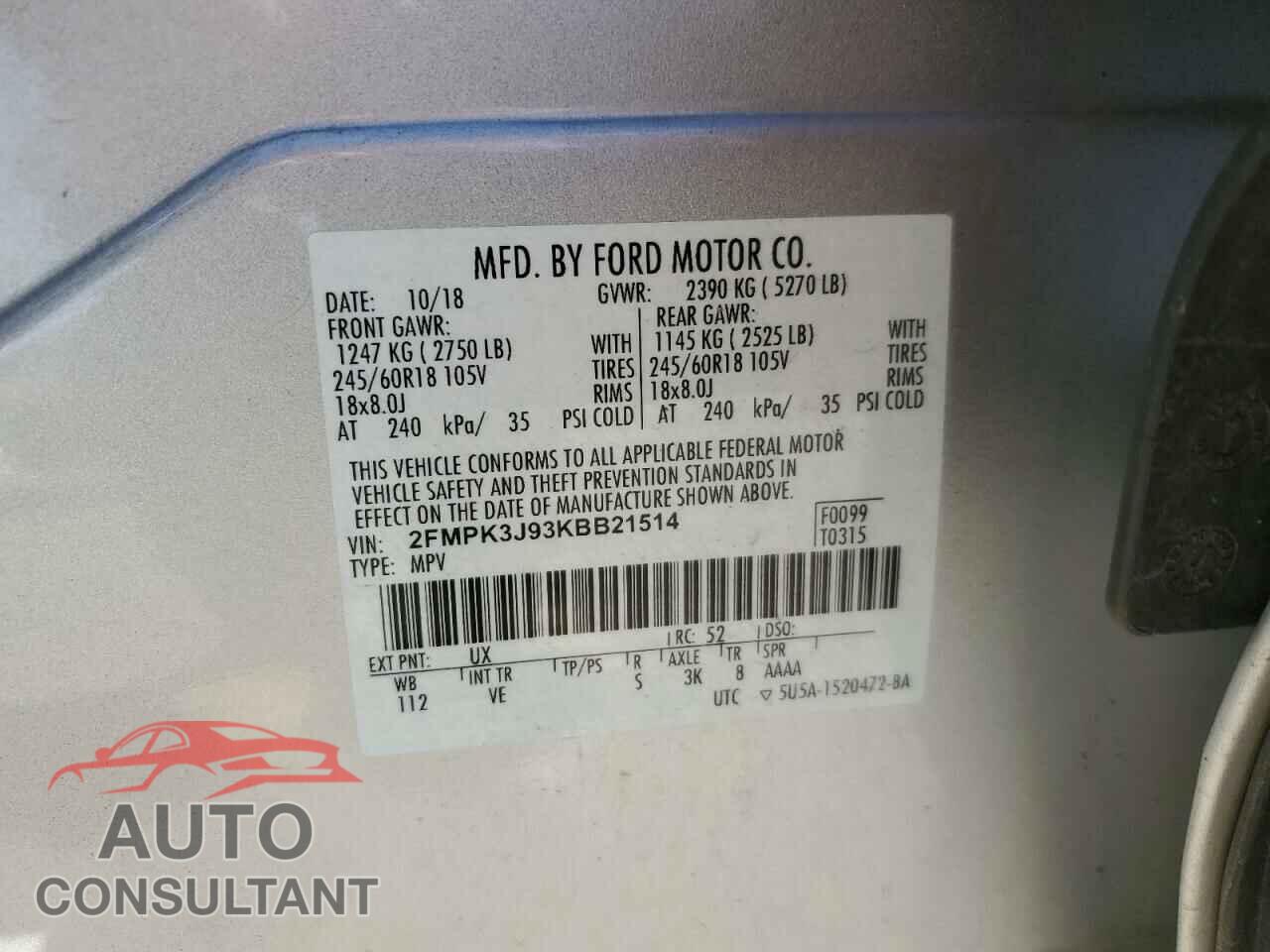 FORD EDGE 2019 - 2FMPK3J93KBB21514