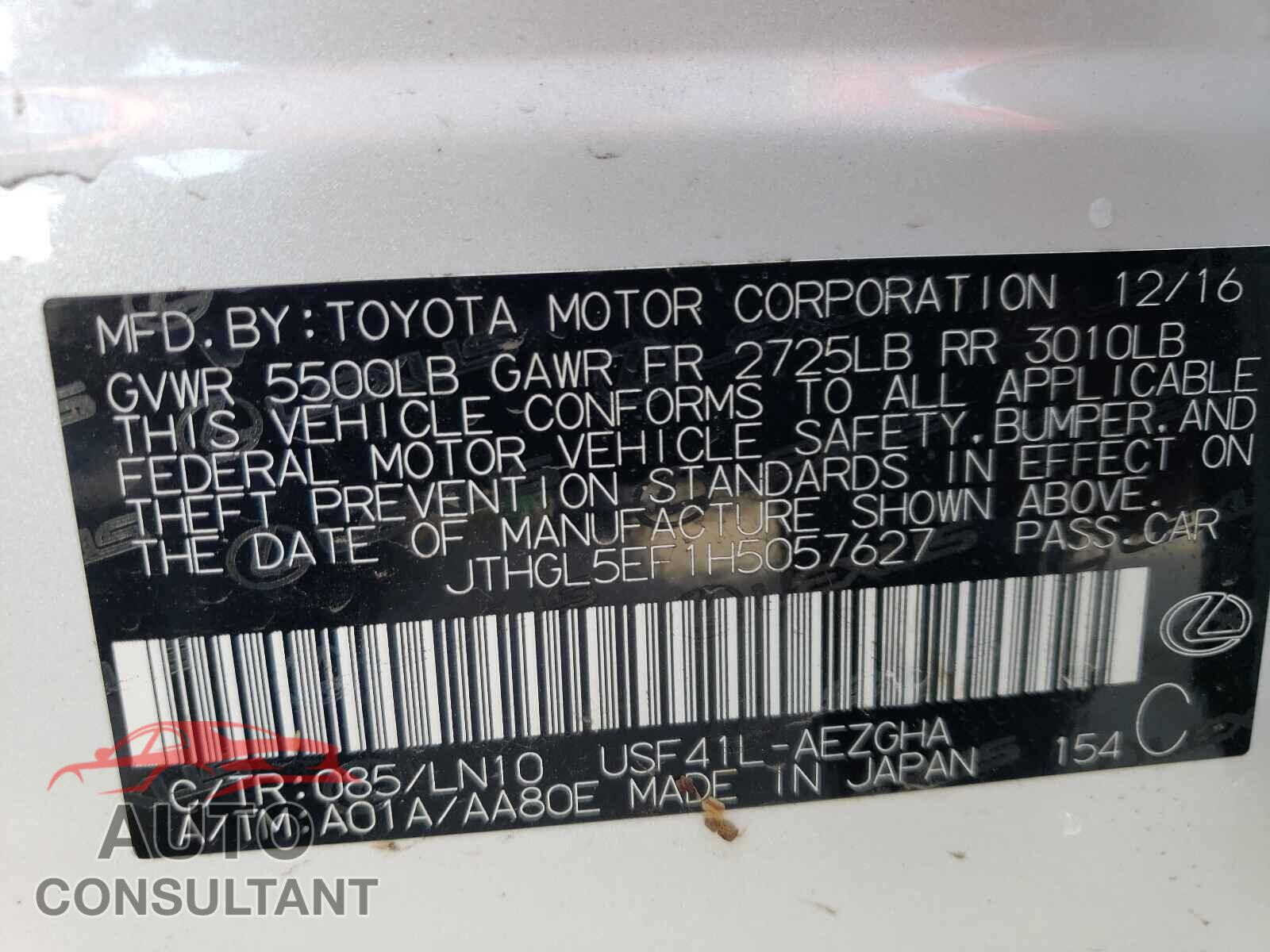 LEXUS LS460 2017 - JTHGL5EF1H5057627