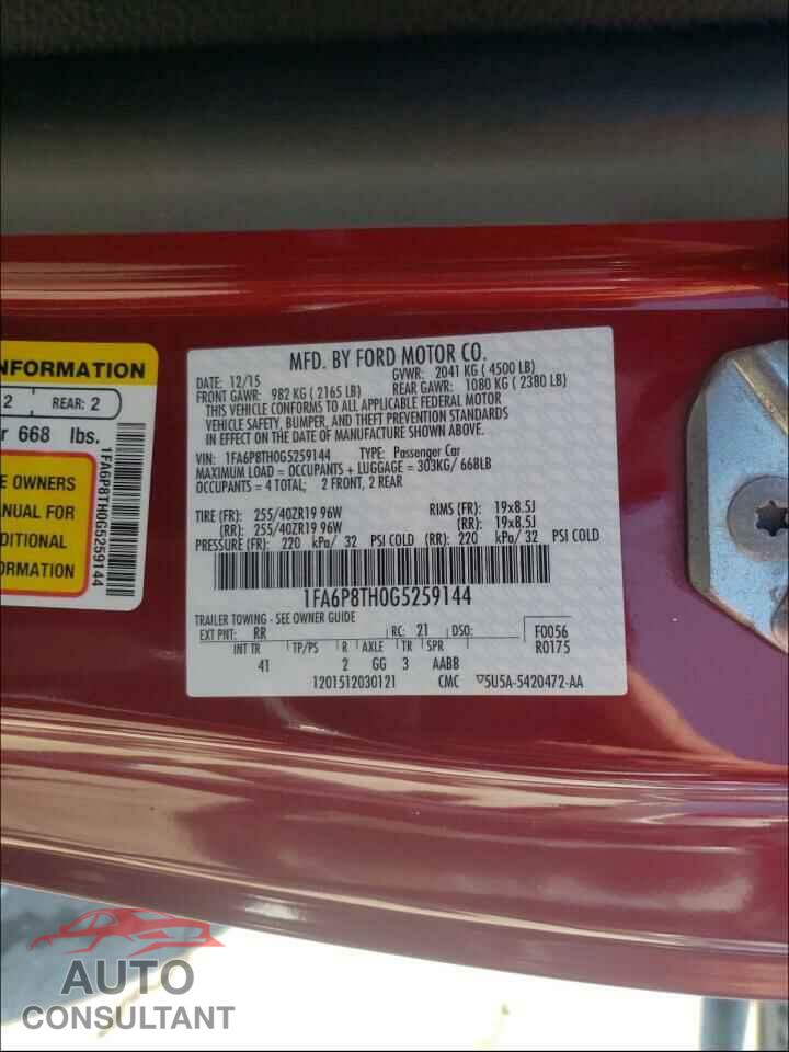 FORD MUSTANG 2016 - 1FA6P8TH0G5259144
