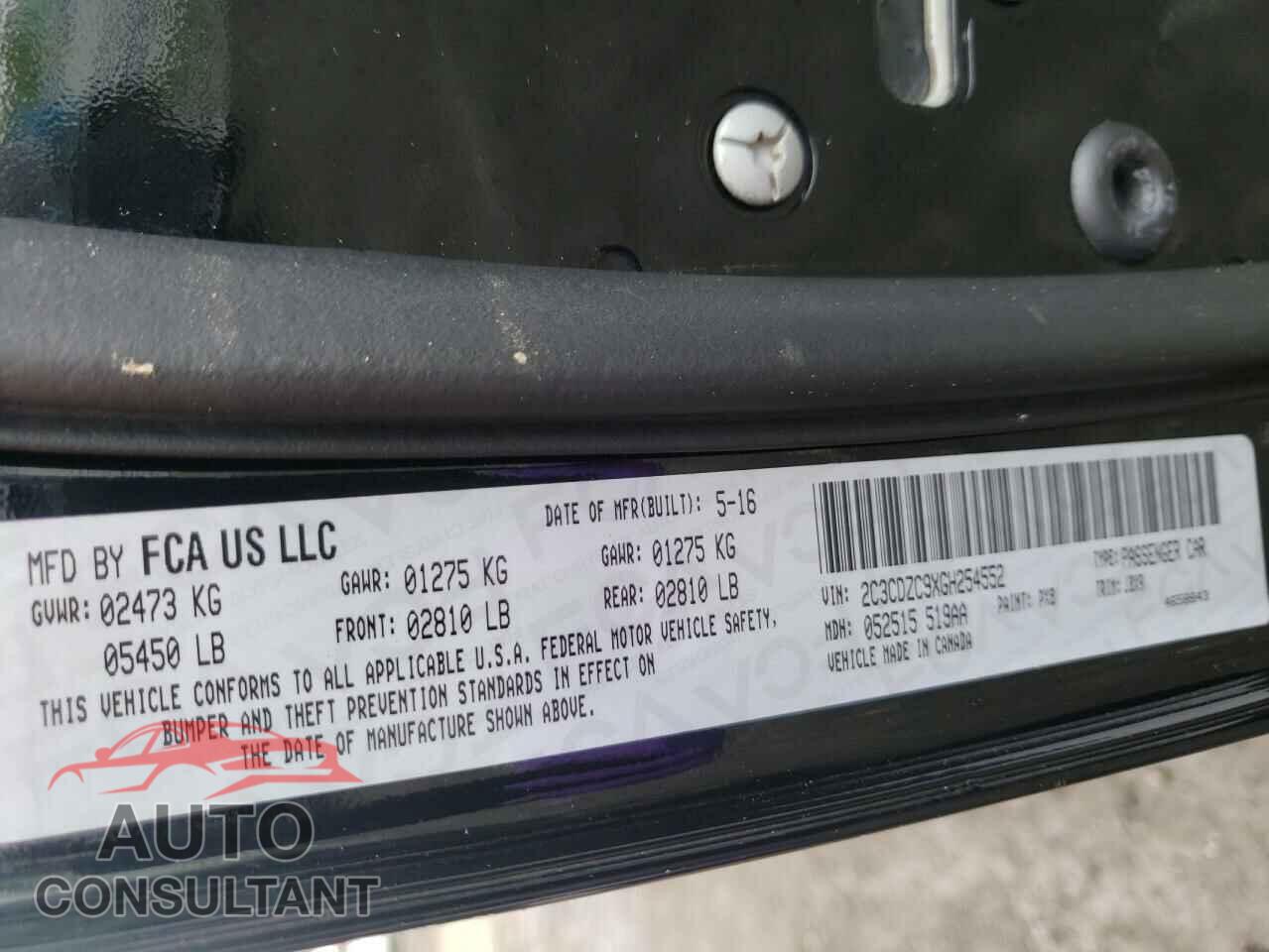DODGE CHALLENGER 2016 - 2C3CDZC9XGH254552