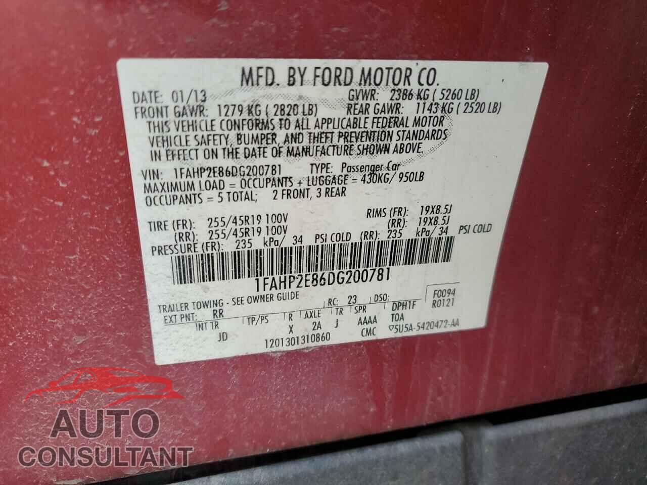 FORD TAURUS 2013 - 1FAHP2E86DG200781