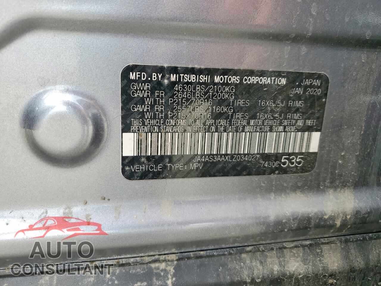 MITSUBISHI ECLIPSE 2020 - JA4AS3AAXLZ034027