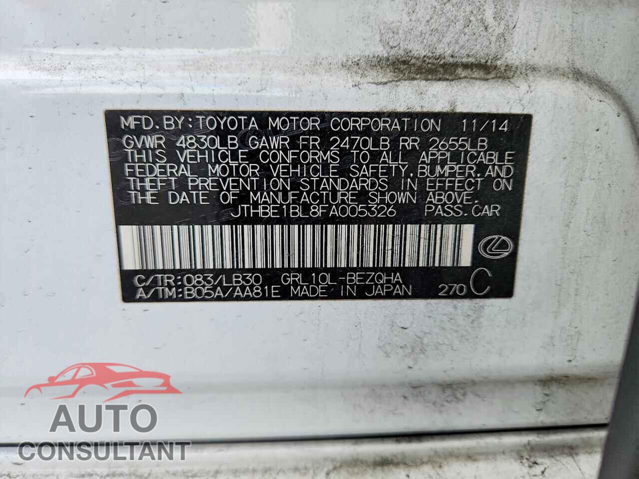 LEXUS GS 2015 - JTHBE1BL8FA005326