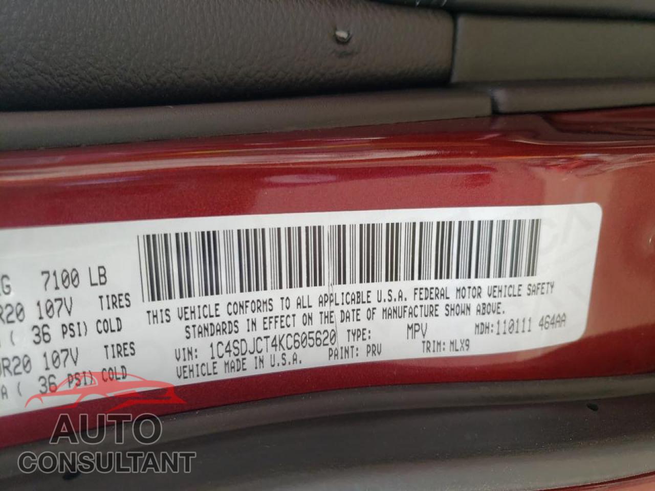 DODGE DURANGO 2019 - 1C4SDJCT4KC605620