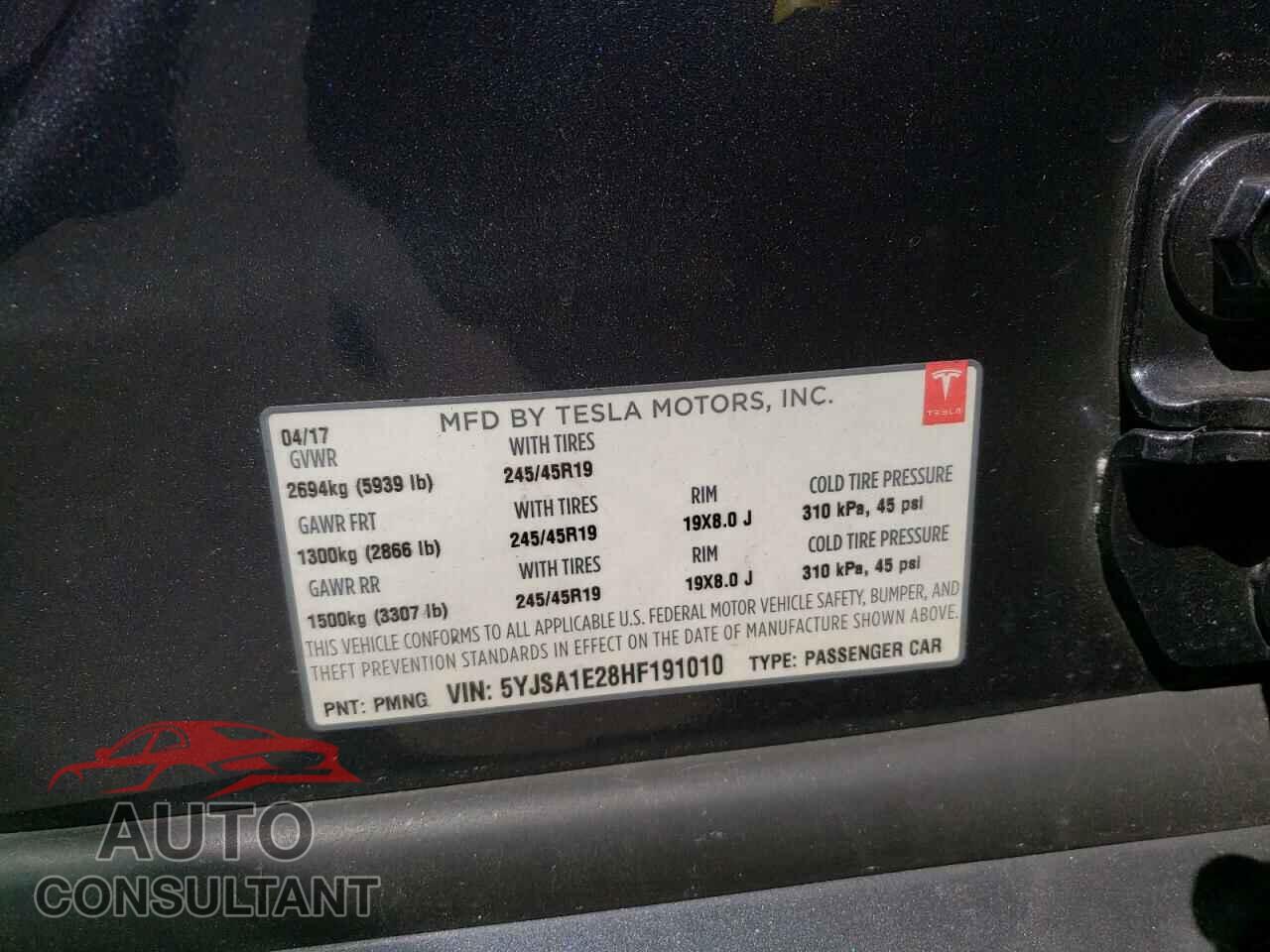 TESLA MODEL S 2017 - 5YJSA1E28HF191010