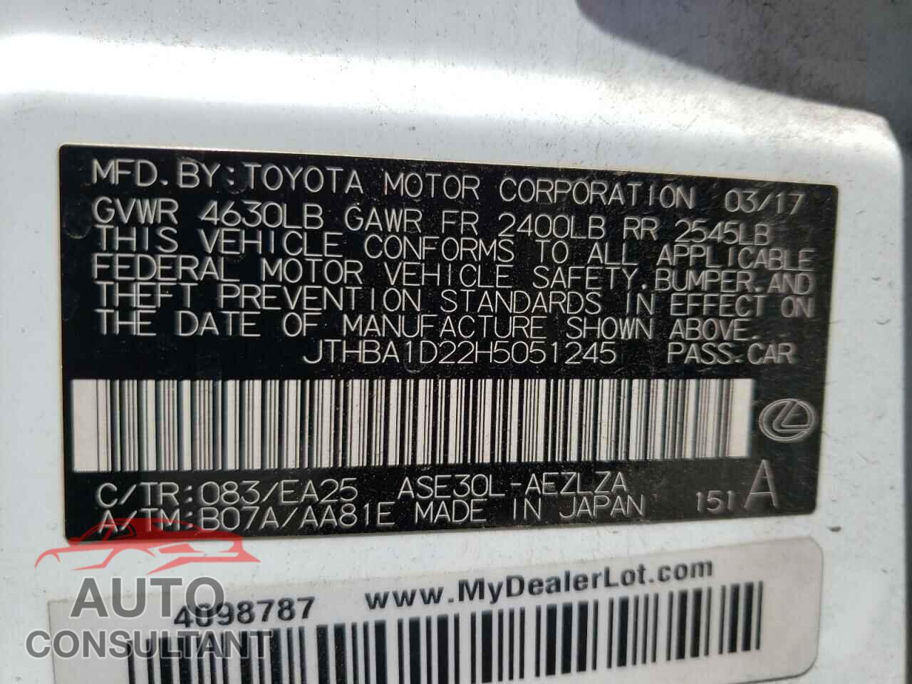 LEXUS IS 2017 - JTHBA1D22H5051245