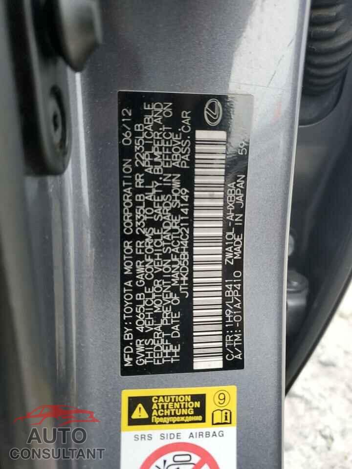LEXUS CT 200 2012 - JTHKD5BH4C2114149