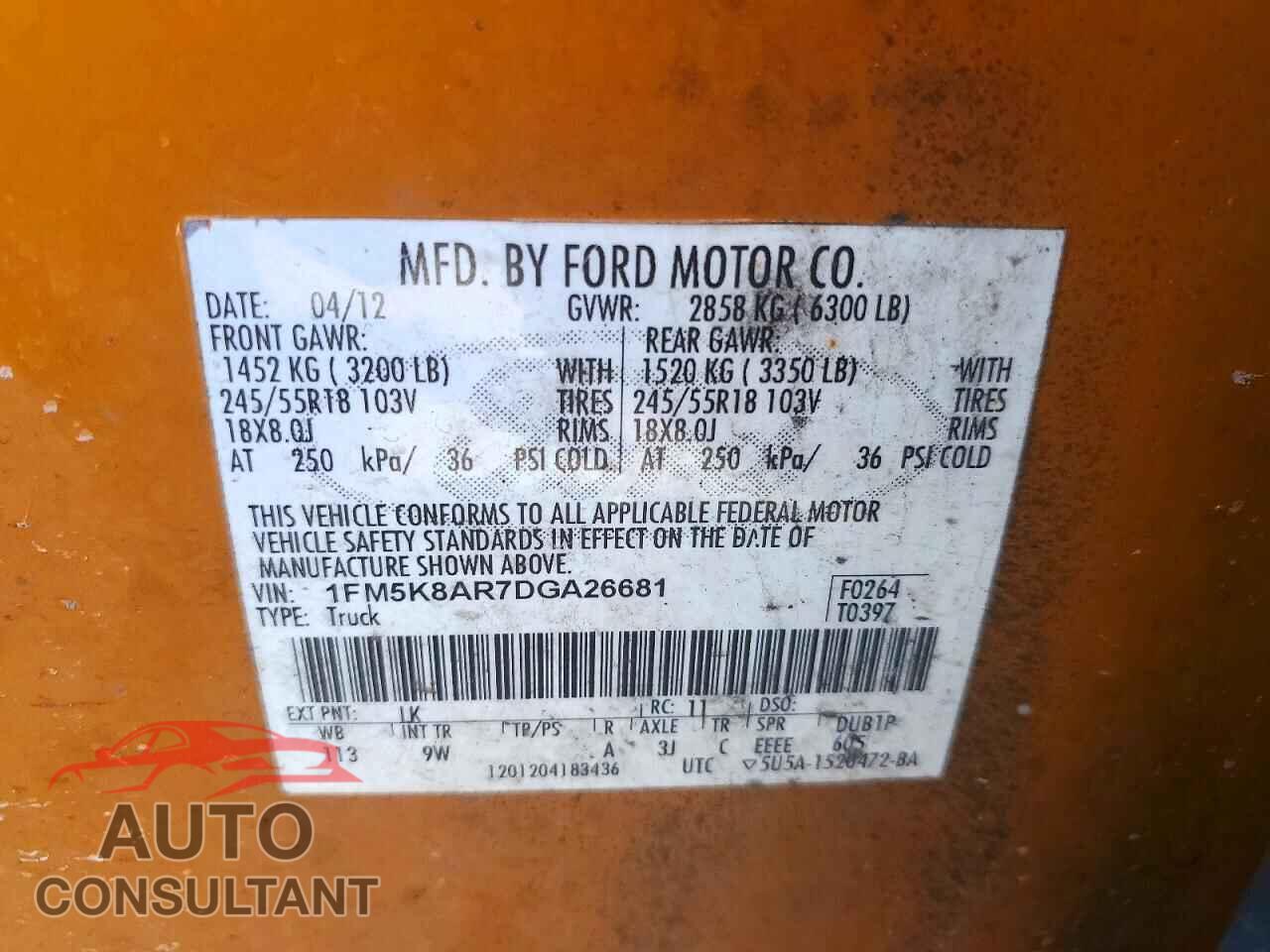 FORD EXPLORER 2013 - 1FM5K8AR7DGA26681