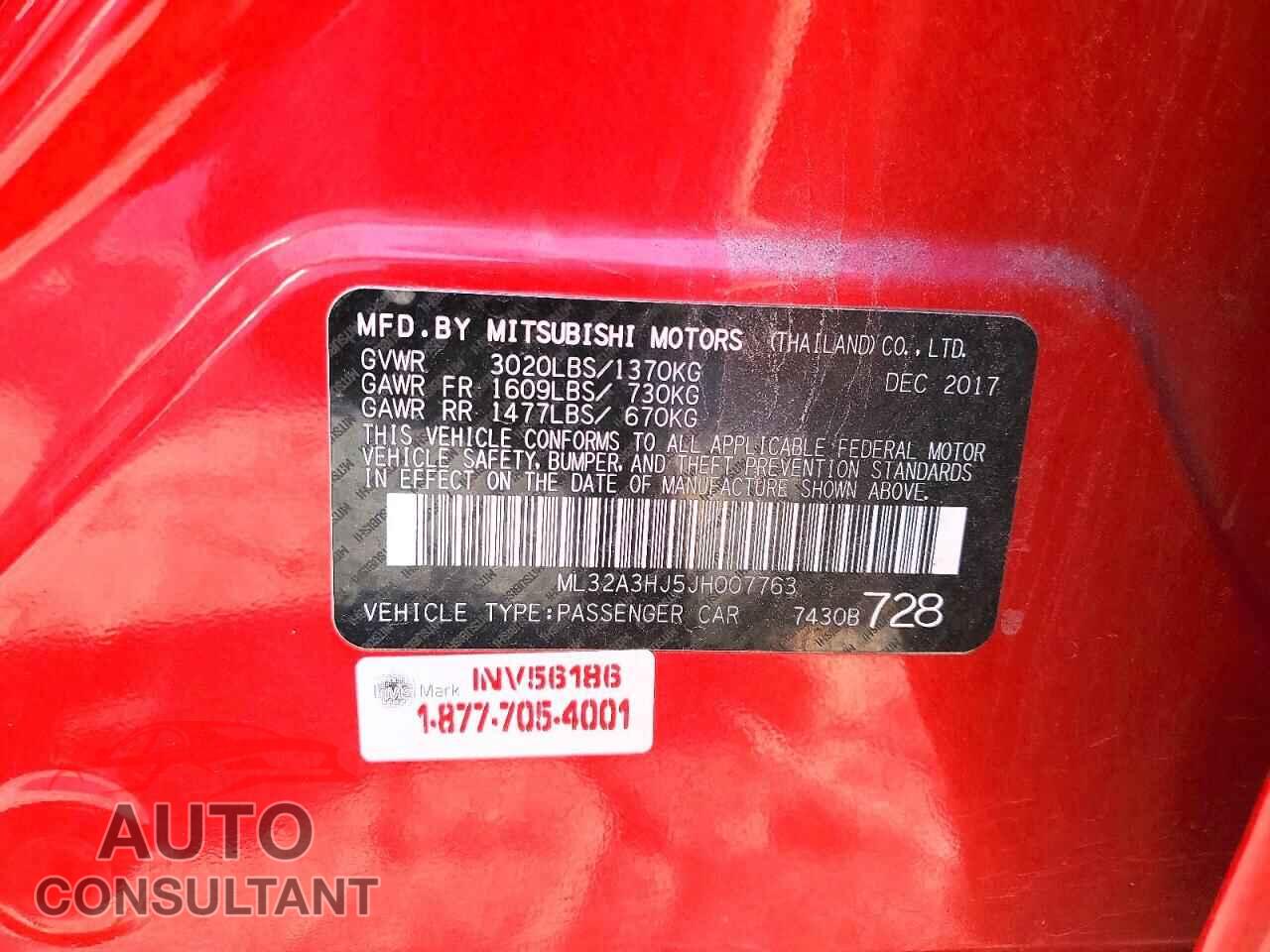 MITSUBISHI MIRAGE 2018 - ML32A3HJ5JH007763