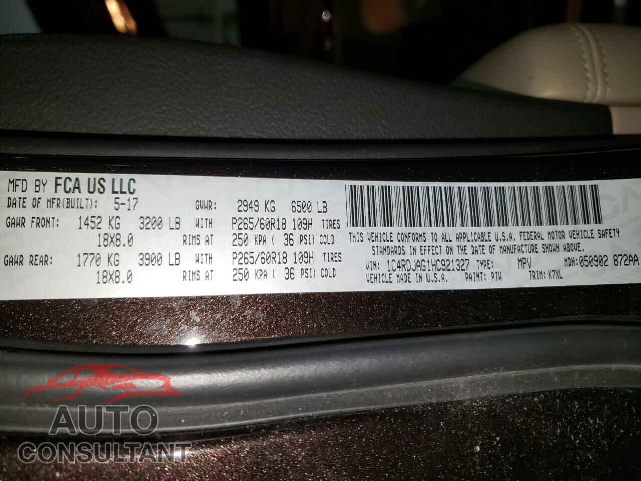 DODGE DURANGO 2017 - 1C4RDJAG1HC921327