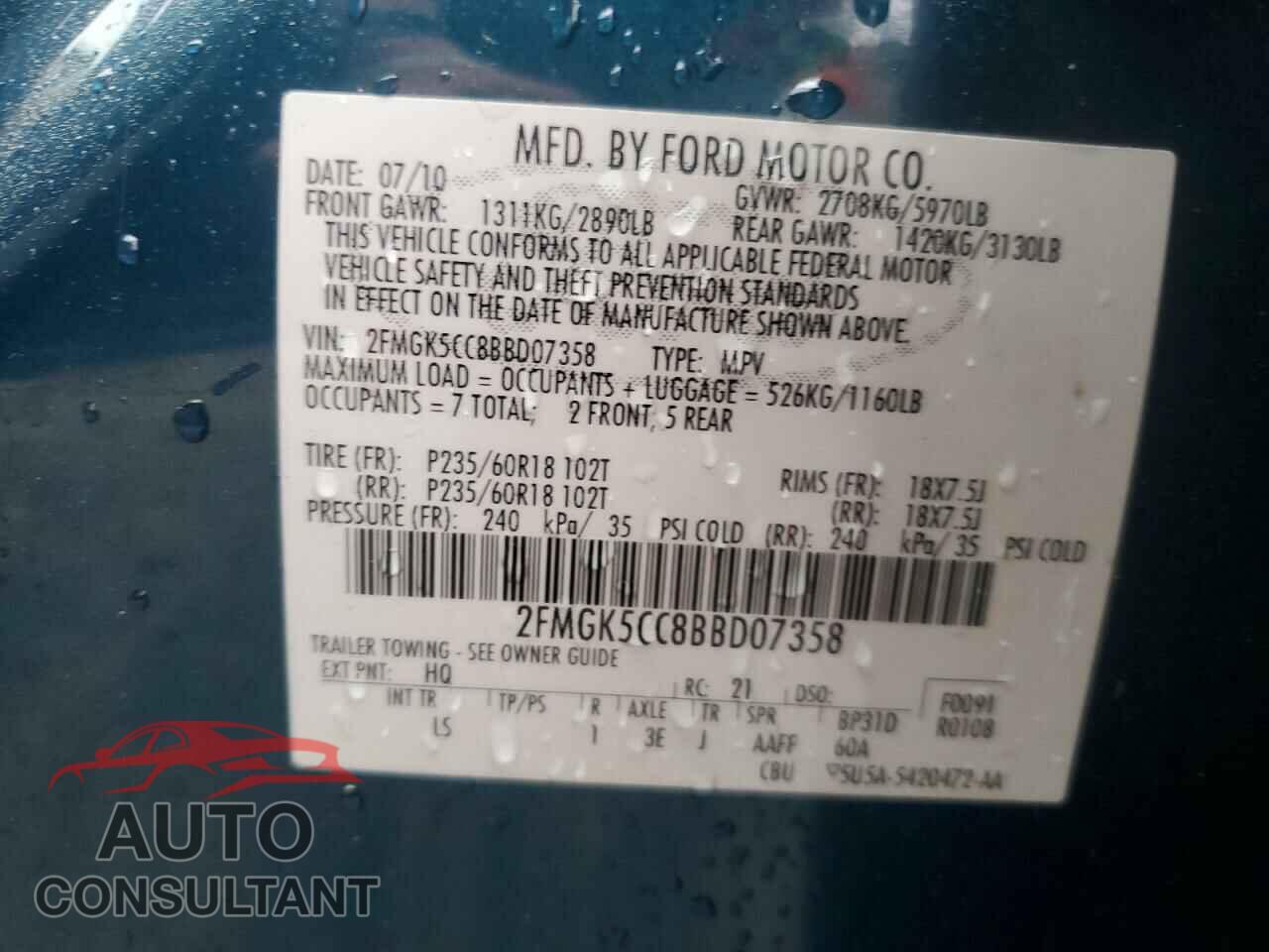 FORD FLEX 2011 - 2FMGK5CC8BBD07358
