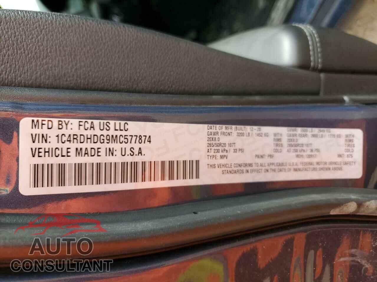 DODGE DURANGO 2021 - 1C4RDHDG9MC577874