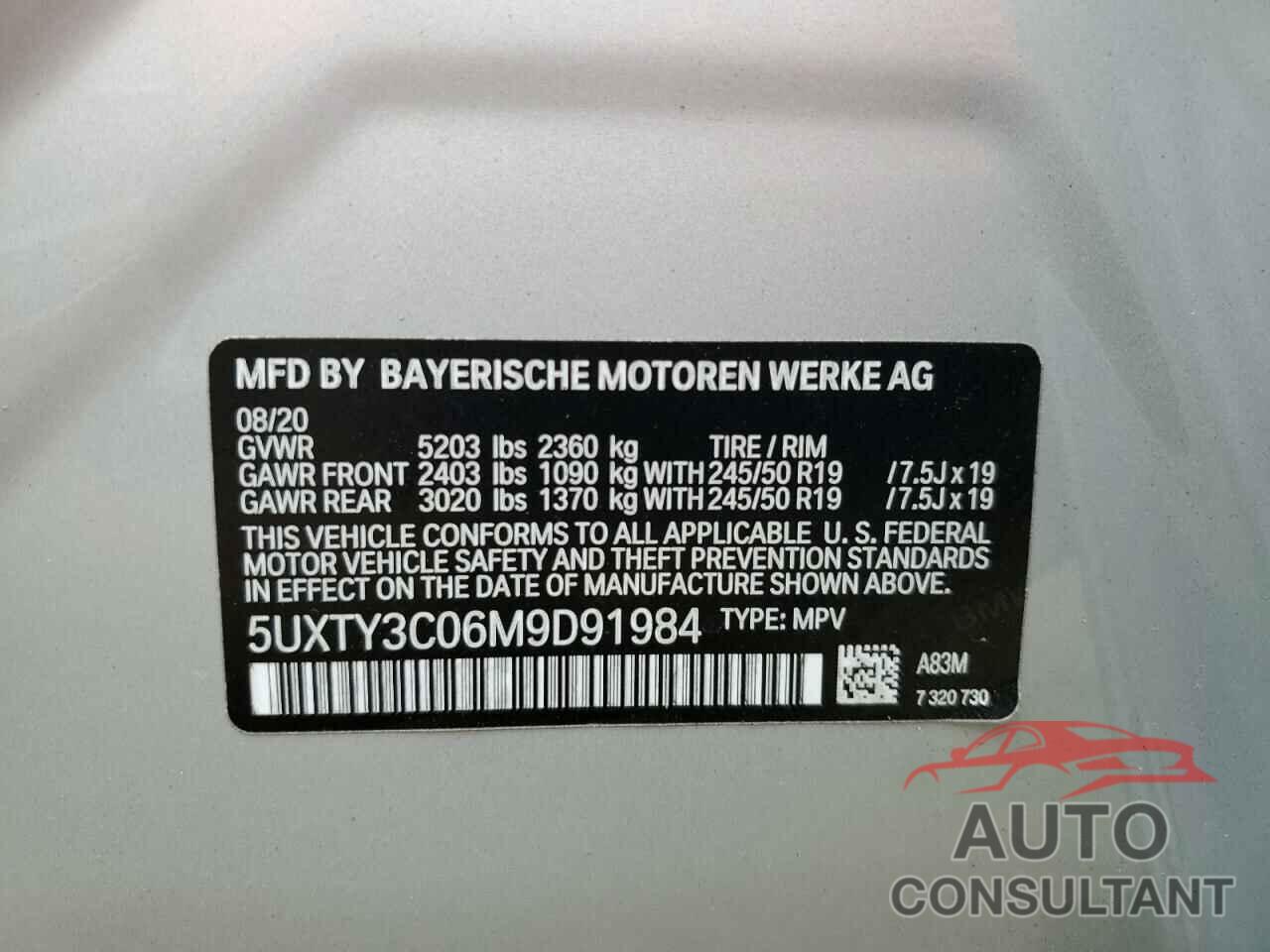 BMW X3 2021 - 5UXTY3C06M9D91984