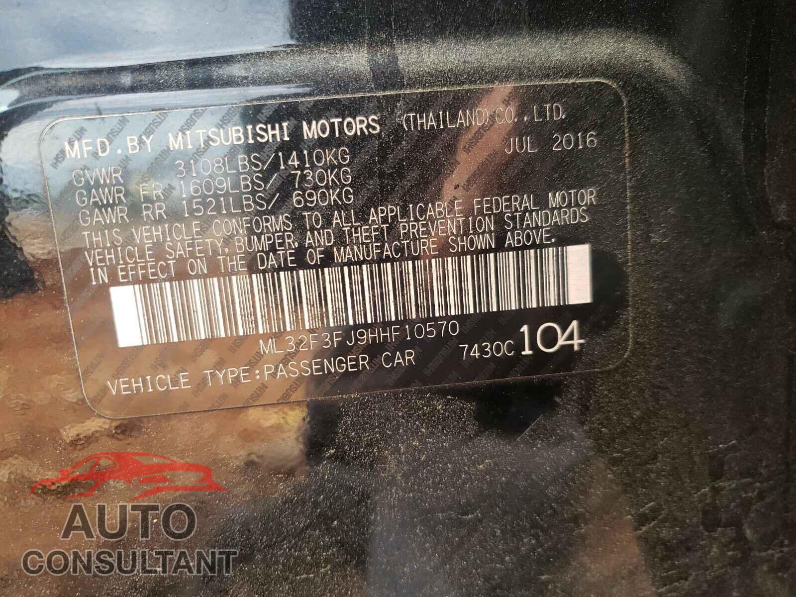 MITSUBISHI MIRAGE 2017 - ML32F3FJ9HHF10570