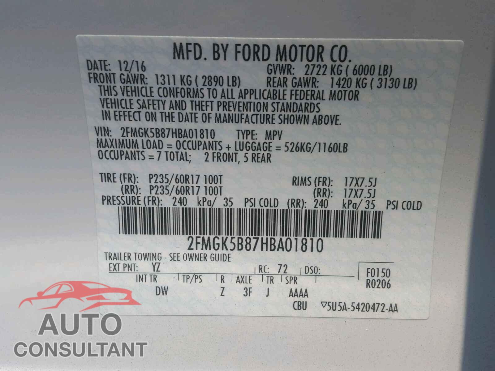 FORD FLEX SE 2017 - 2FMGK5B87HBA01810