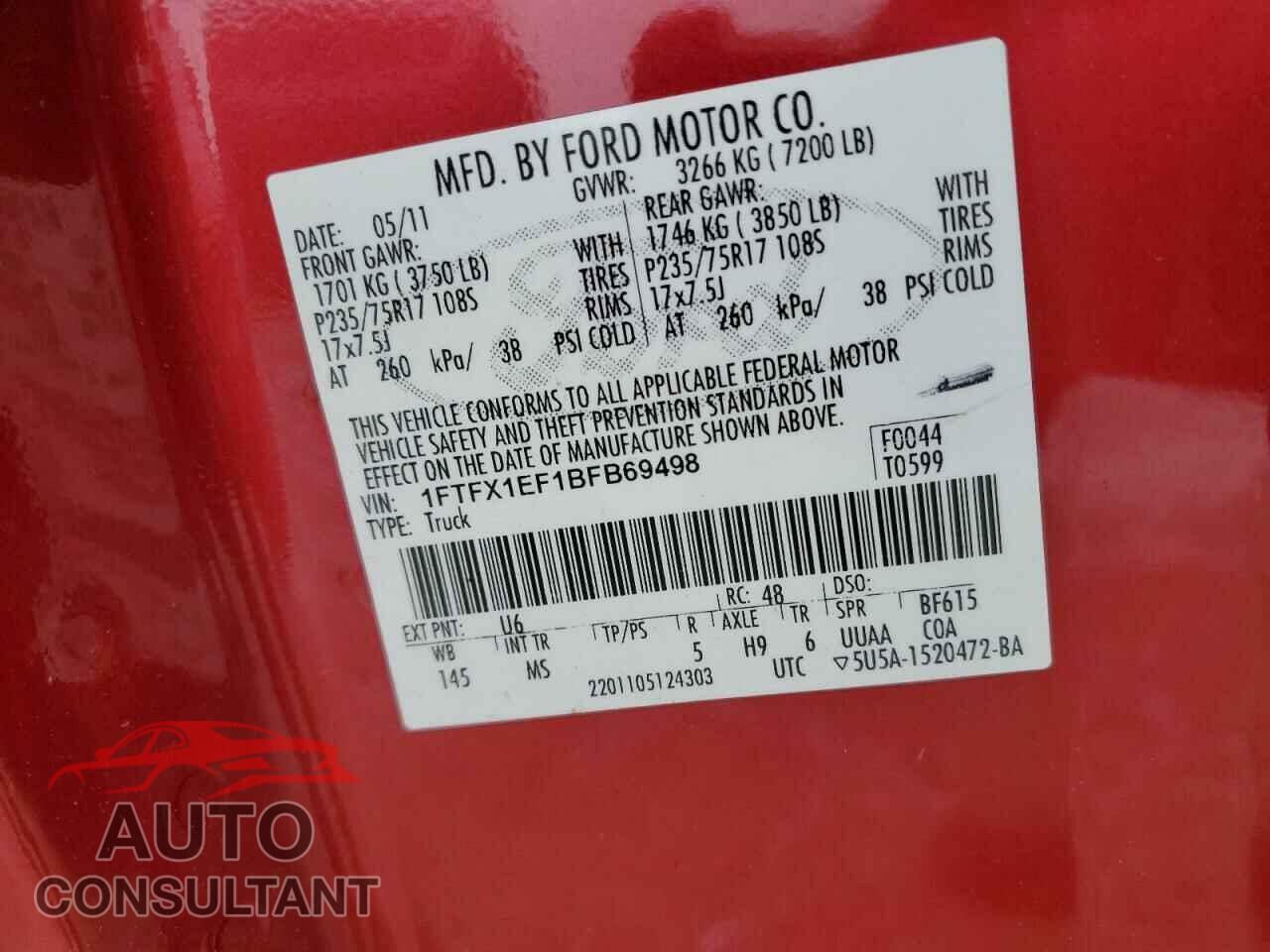 FORD F-150 2011 - 1FTFX1EF1BFB69498