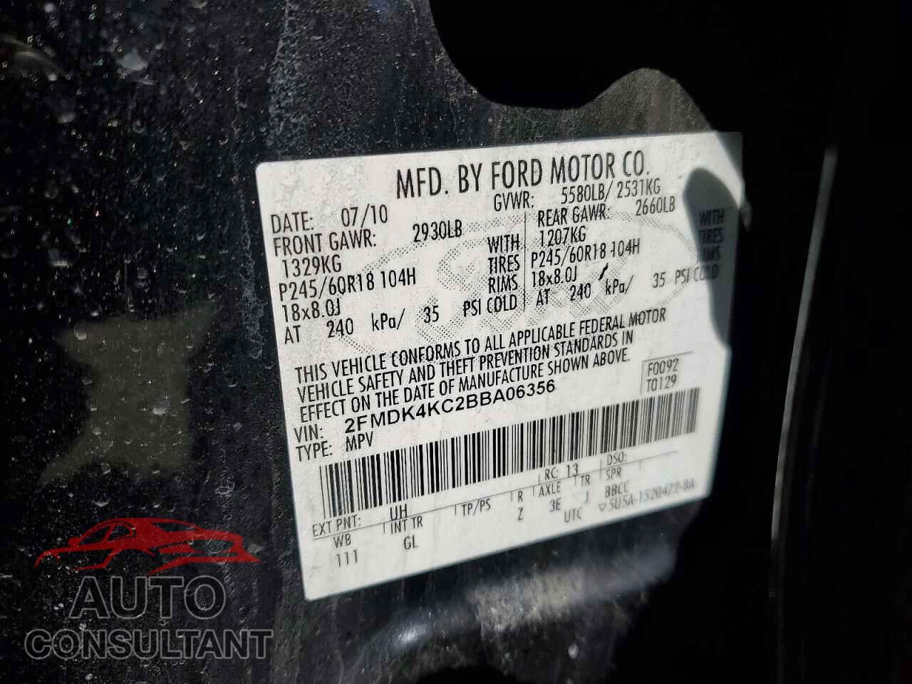 FORD EDGE 2011 - 2FMDK4KC2BBA06356