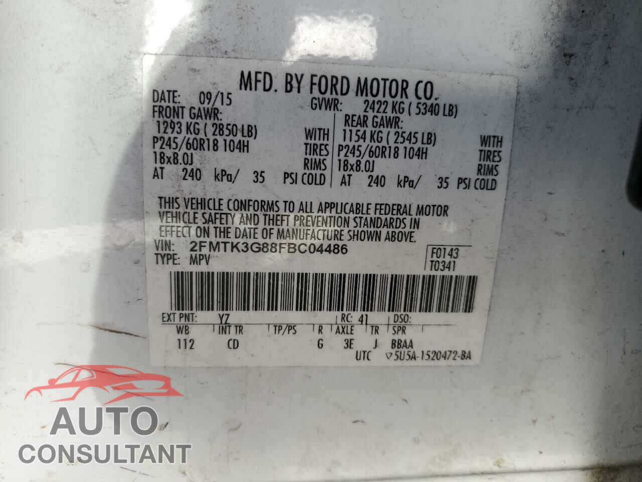 FORD EDGE 2015 - 2FMTK3G88FBC04486