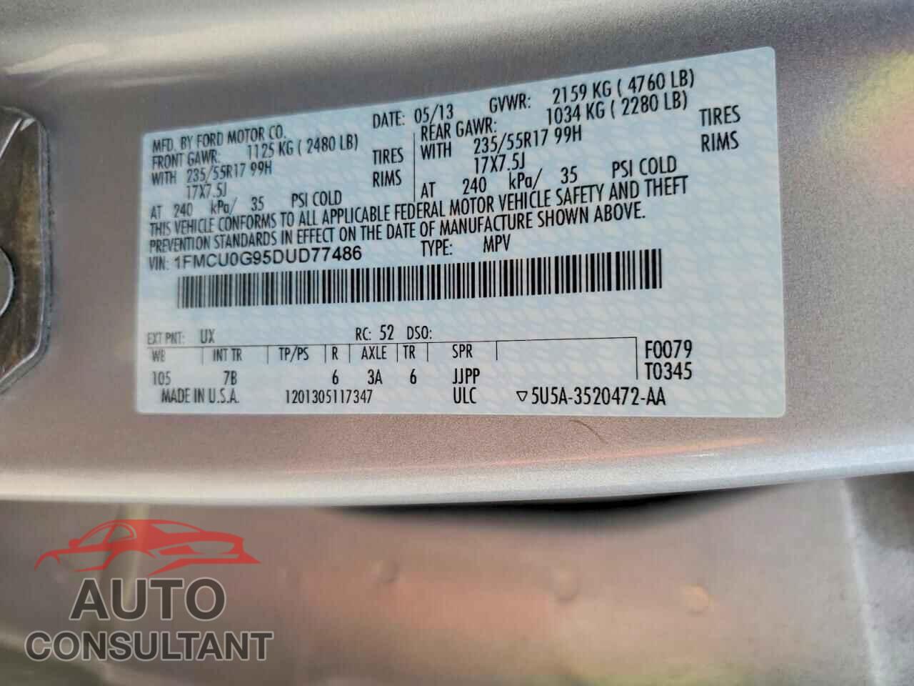FORD ESCAPE 2013 - 1FMCU0G95DUD77486