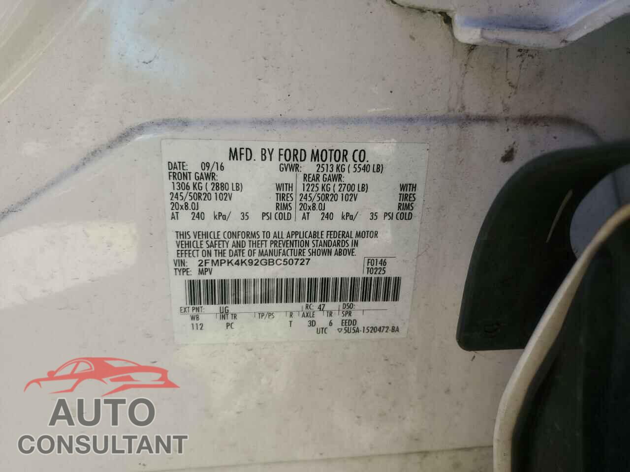 FORD EDGE 2016 - 2FMPK4K92GBC50727