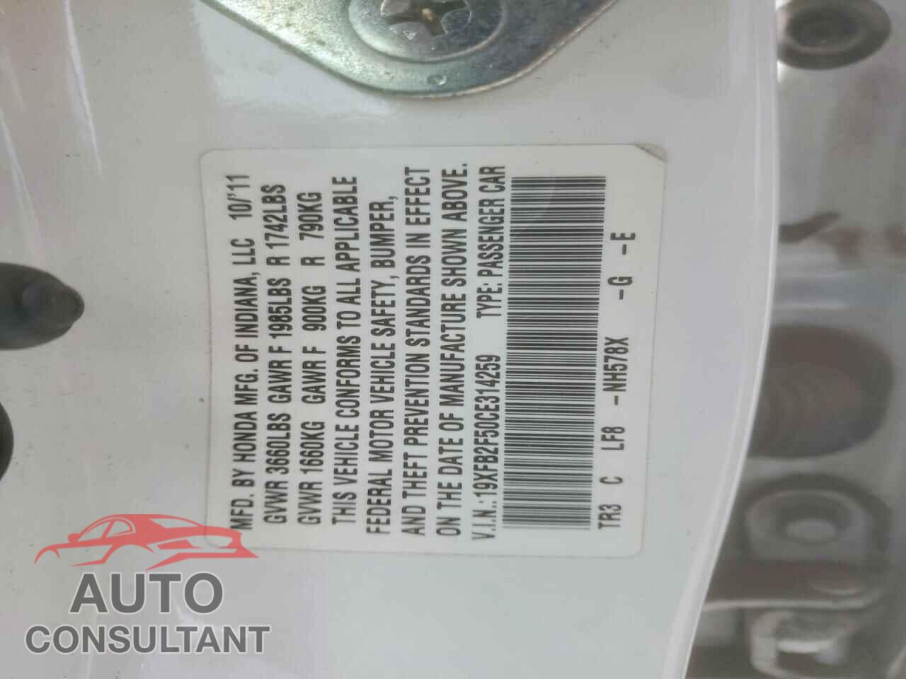 HONDA CIVIC 2012 - 19XFB2F50CE314259