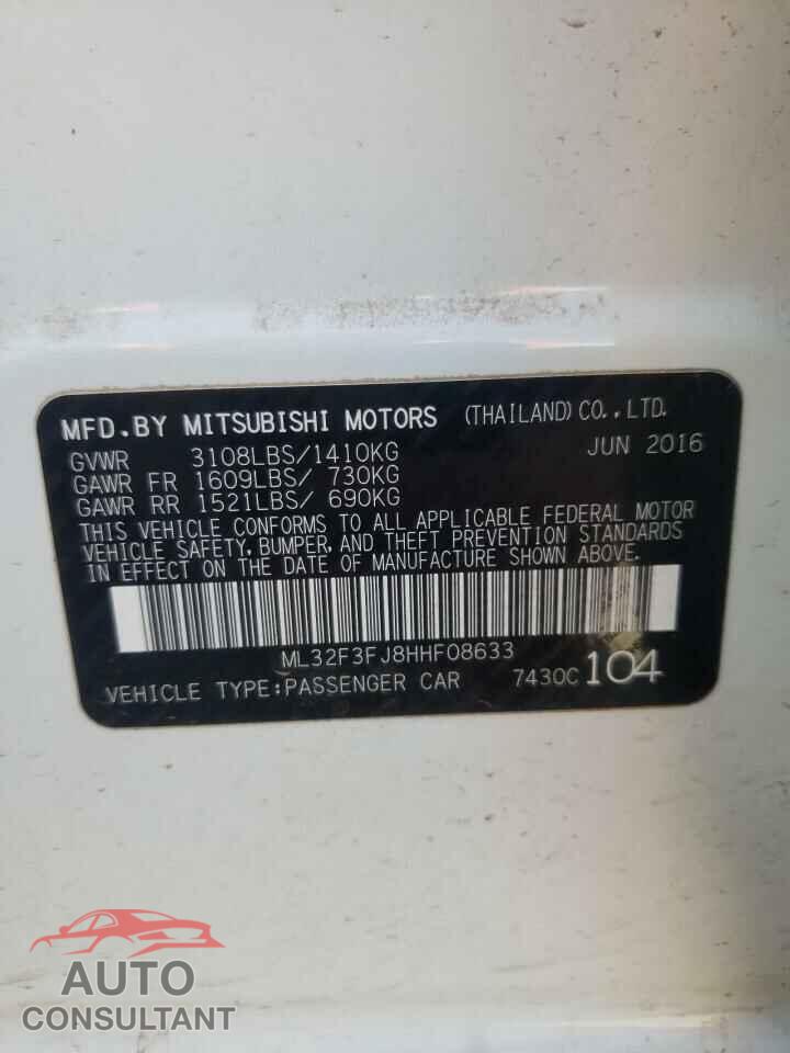 MITSUBISHI MIRAGE 2017 - ML32F3FJ8HHF08633