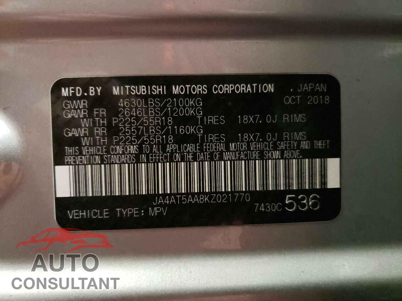 MITSUBISHI ECLIPSE 2019 - JA4AT5AA8KZ021770