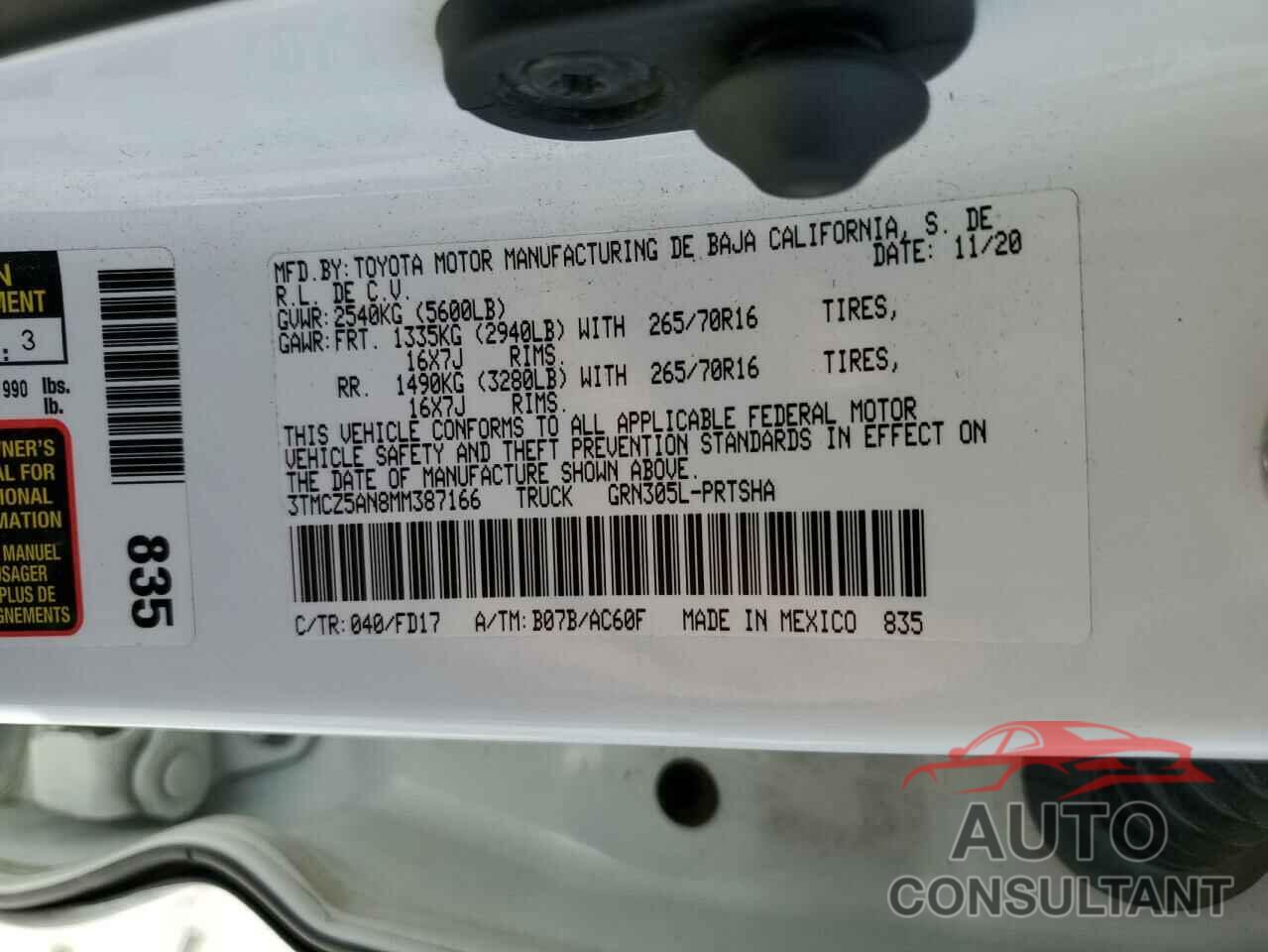 TOYOTA TACOMA 2021 - 3TMCZ5AN8MM387166
