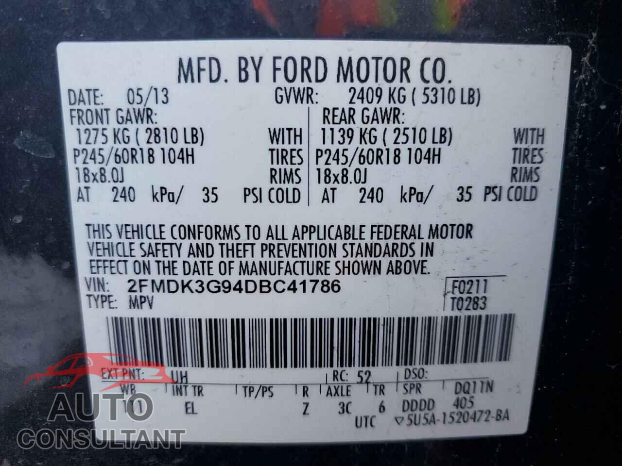 FORD EDGE 2013 - 2FMDK3G94DBC41786