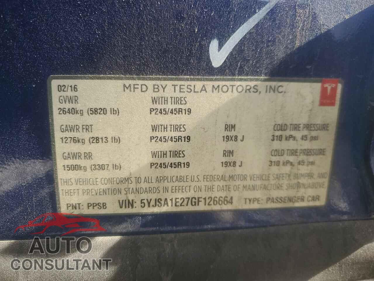 TESLA MODEL S 2016 - 5YJSA1E27GF126664