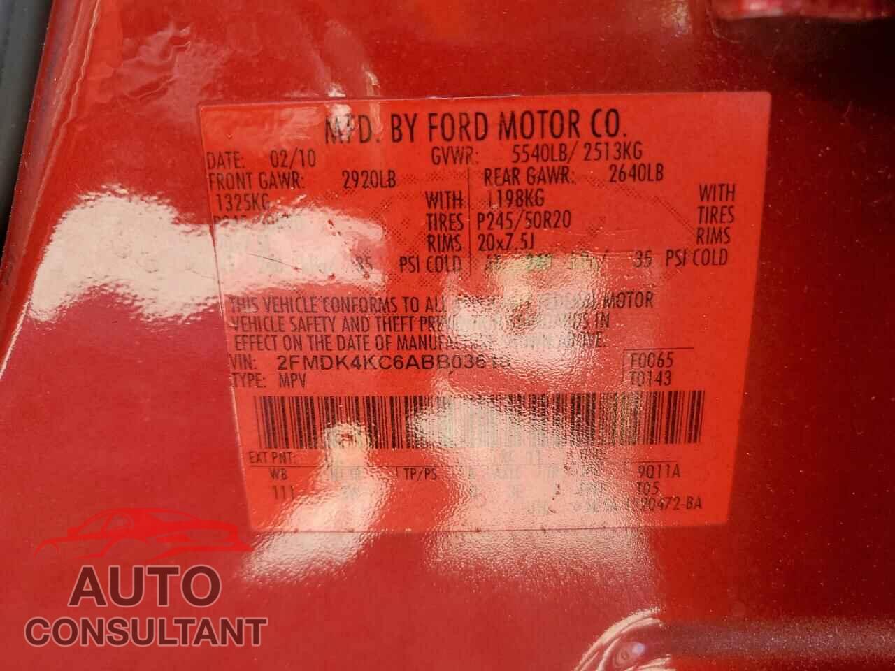 FORD EDGE 2010 - 2FMDK4KC6ABB03610