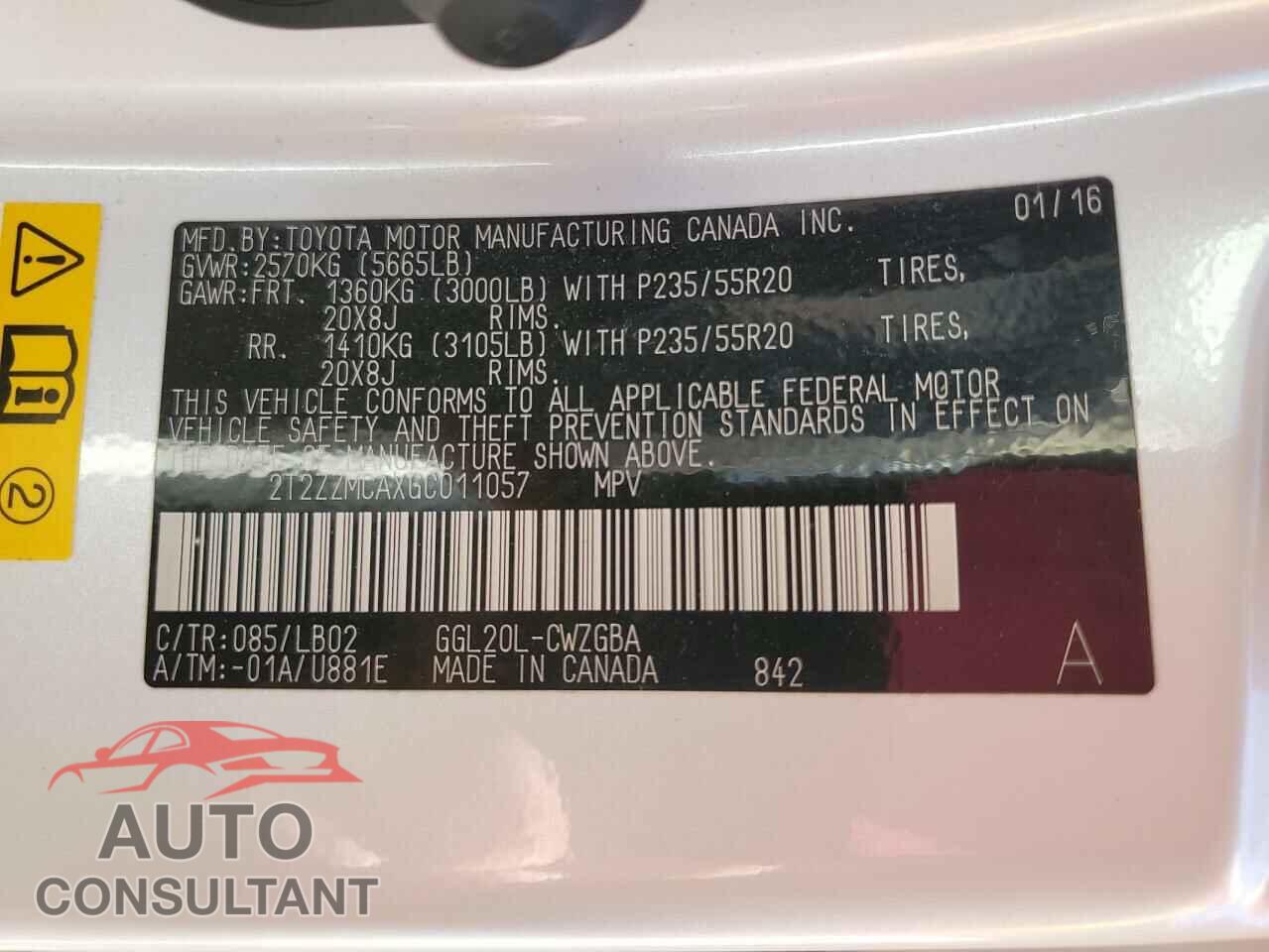 LEXUS RX350 2016 - 2T2ZZMCAXGC011057