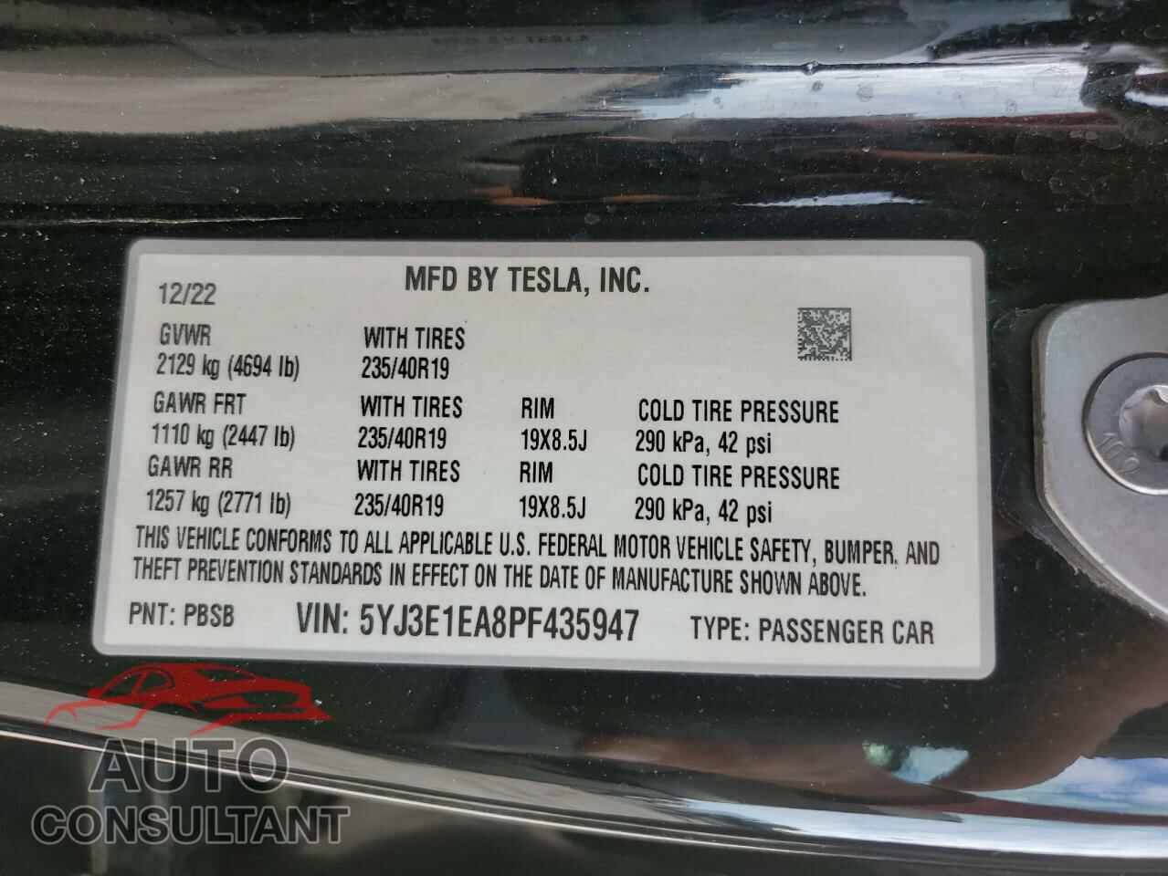 TESLA MODEL 3 2023 - 5YJ3E1EA8PF435947