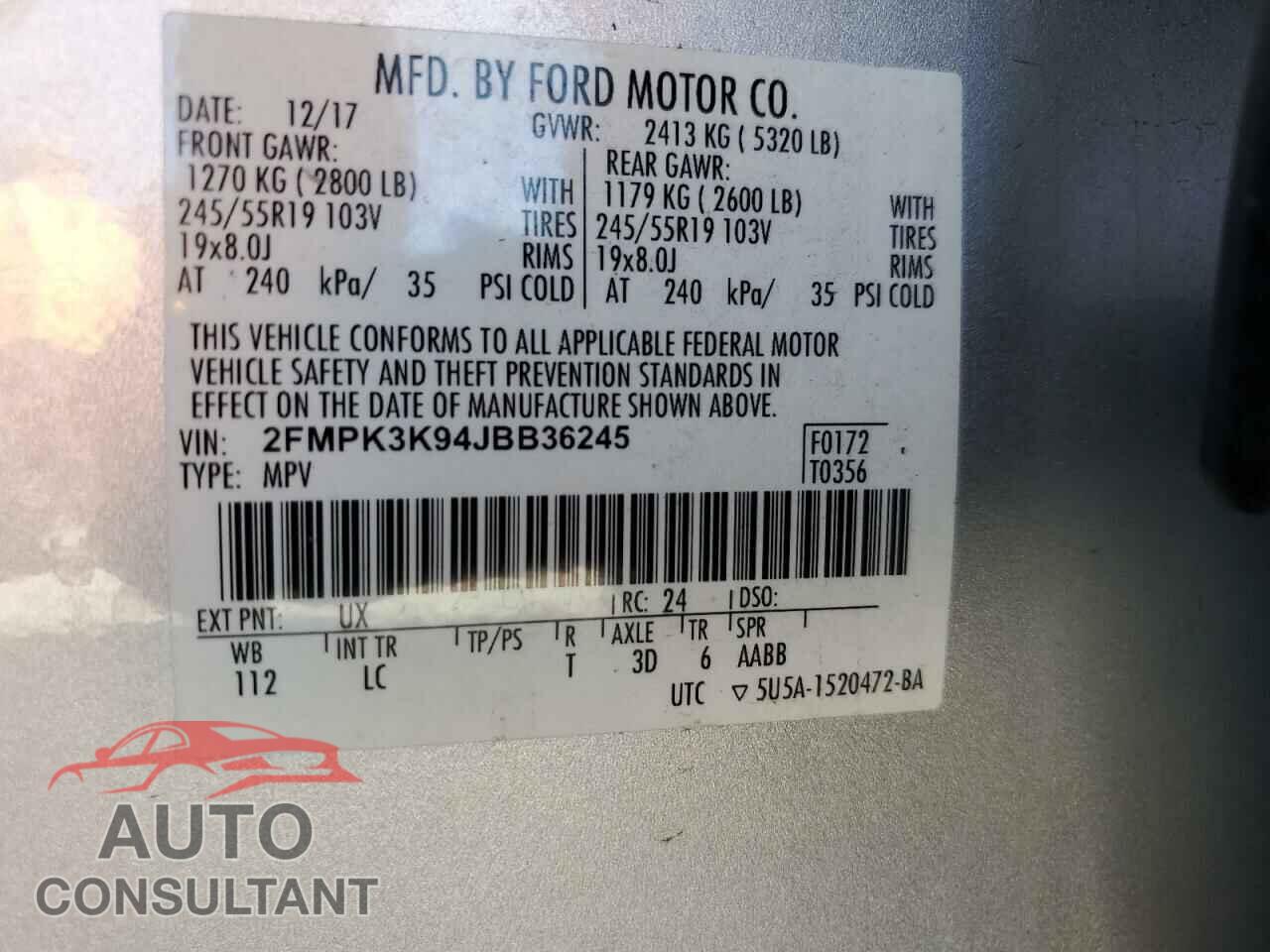 FORD EDGE 2018 - 2FMPK3K94JBB36245