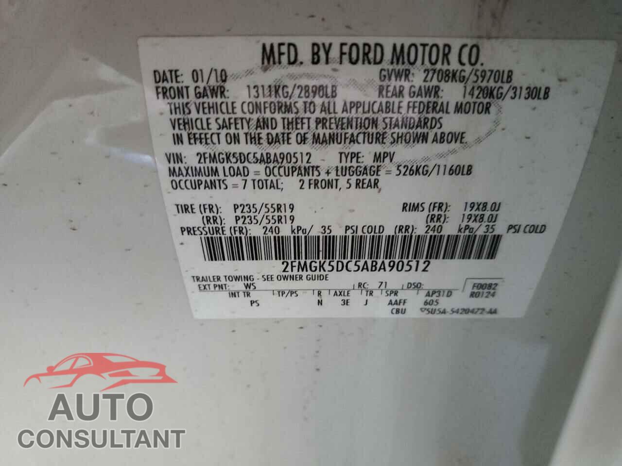FORD FLEX 2010 - 2FMGK5DC5ABA90512