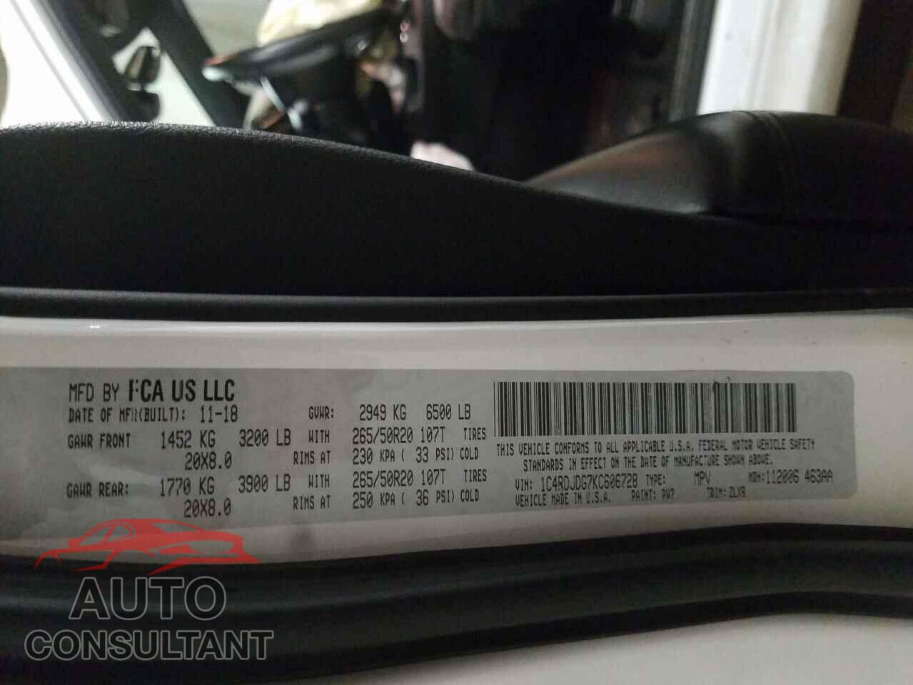 DODGE DURANGO 2019 - 1C4RDJDG7KC606728