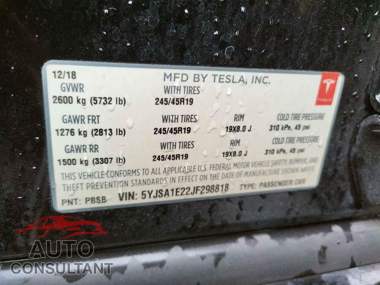 TESLA MODEL S 2018 - 5YJSA1E22JF298818