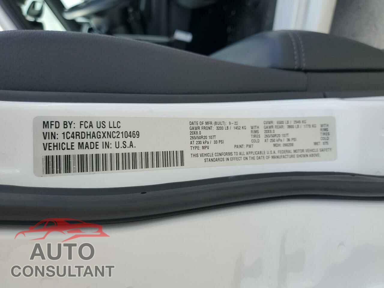 DODGE DURANGO 2022 - 1C4RDHAGXNC210469