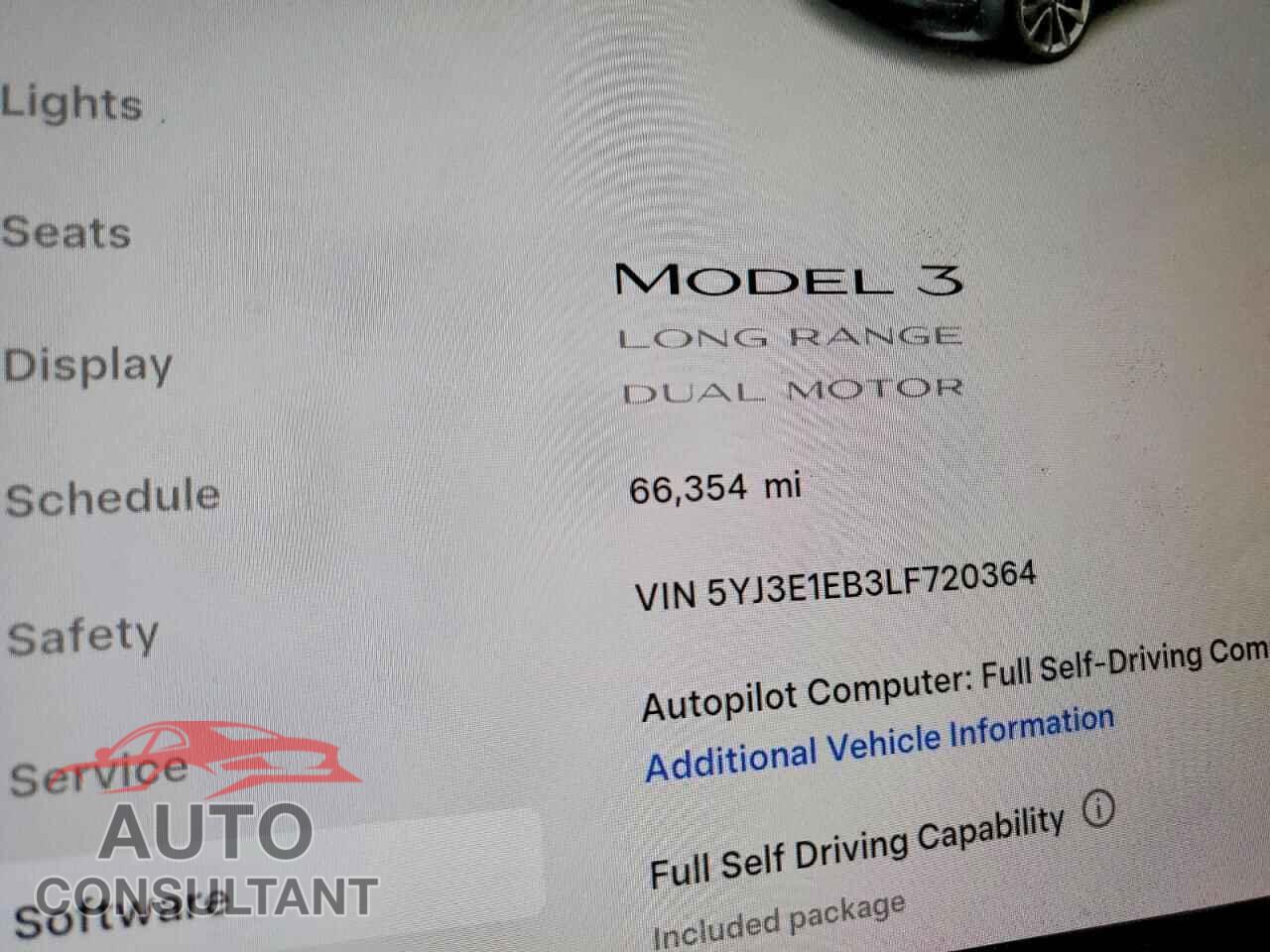 TESLA MODEL 3 2020 - 5YJ3E1EB3LF720364