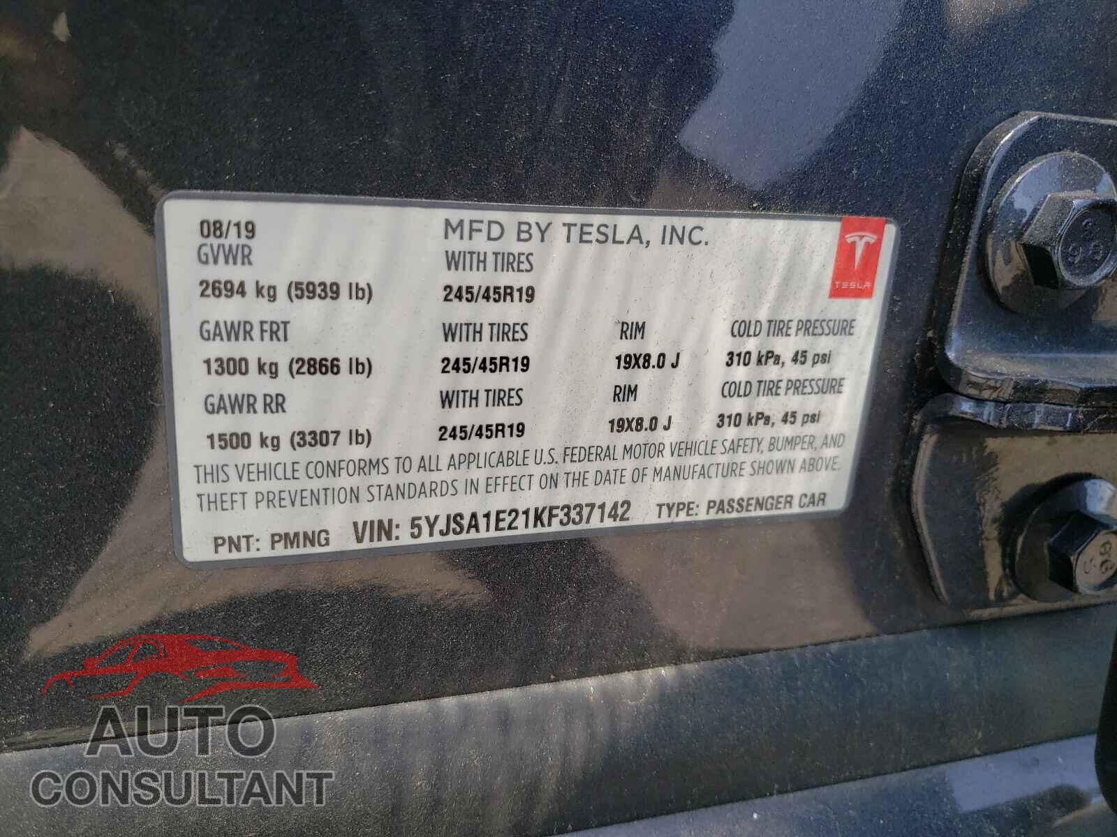 TESLA MODEL S 2019 - 5YJSA1E21KF337142