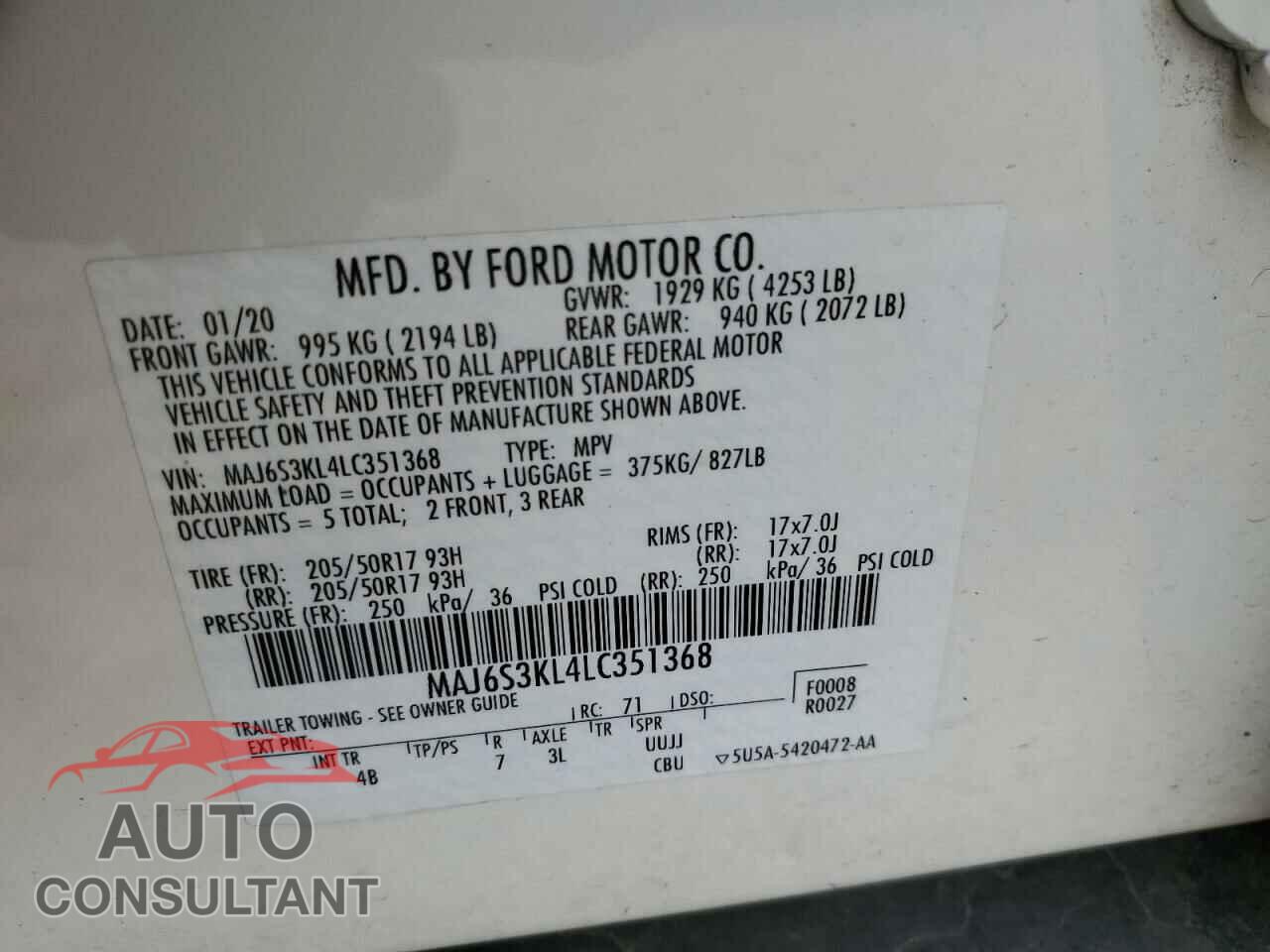 FORD ECOSPORT 2020 - MAJ6S3KL4LC351368