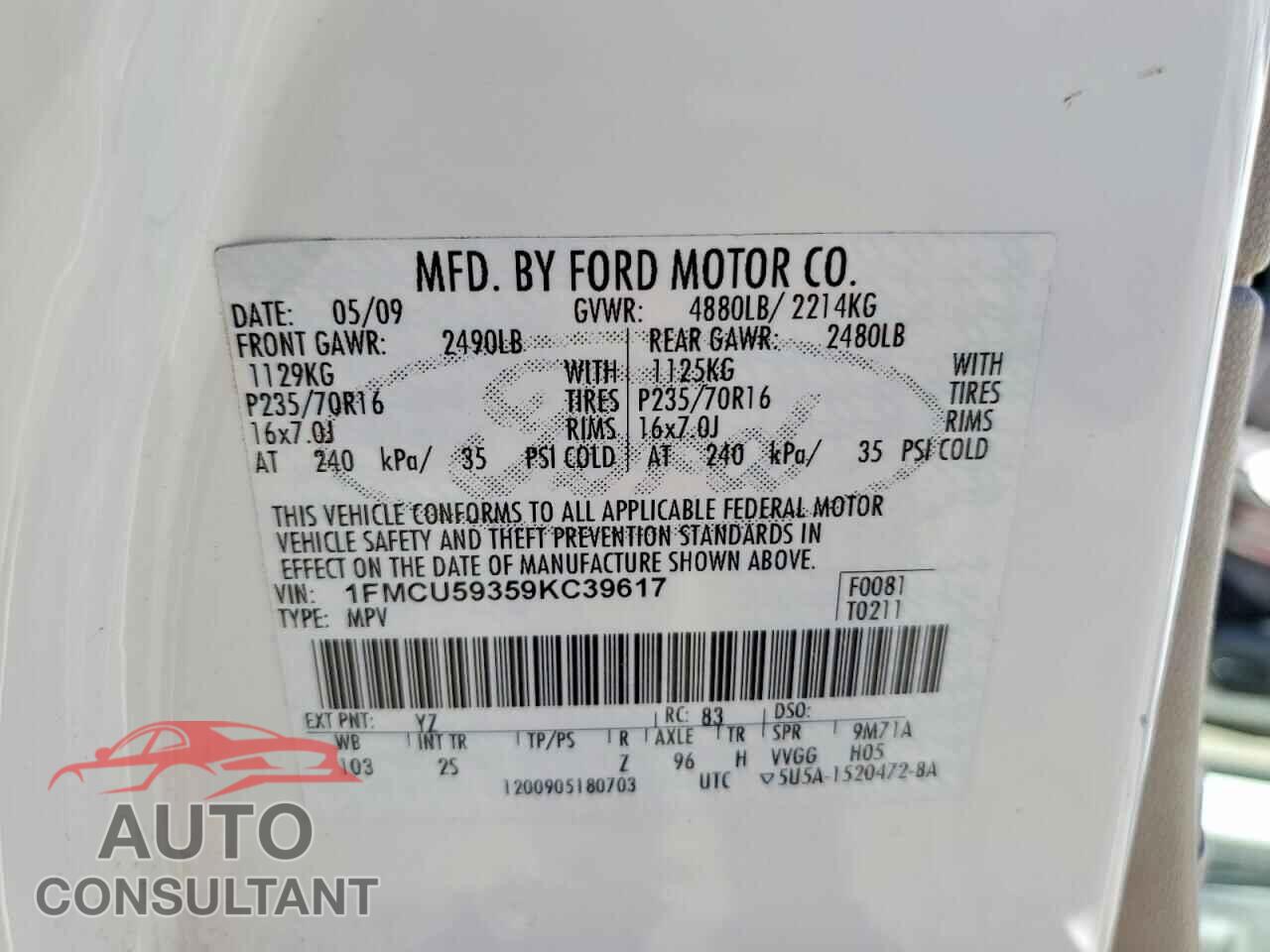 FORD ESCAPE 2009 - 1FMCU59359KC39617