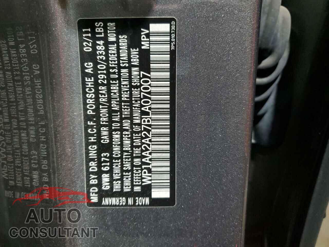 PORSCHE CAYENNE 2011 - WP1AA2A27BLA07007