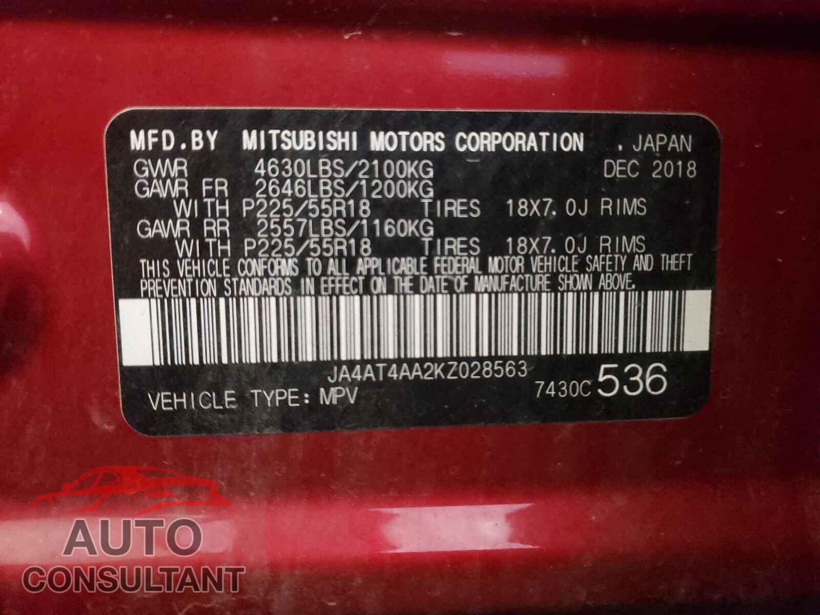 MITSUBISHI ECLIPSE 2019 - JA4AT4AA2KZ028563